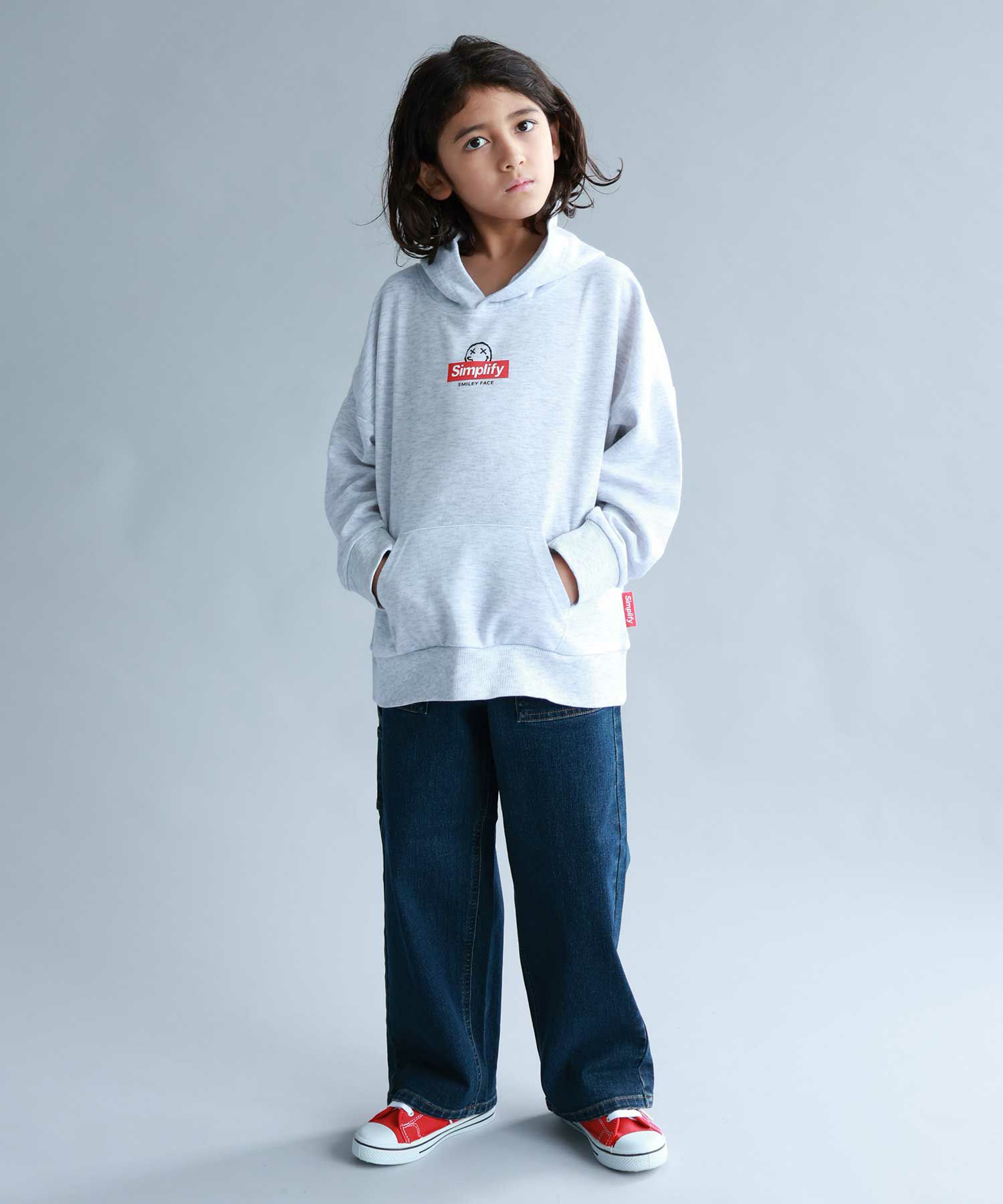 Simplify  スマイリーフェイス ポンチ素材プリントビッグパーカー キッズ商品画像-4