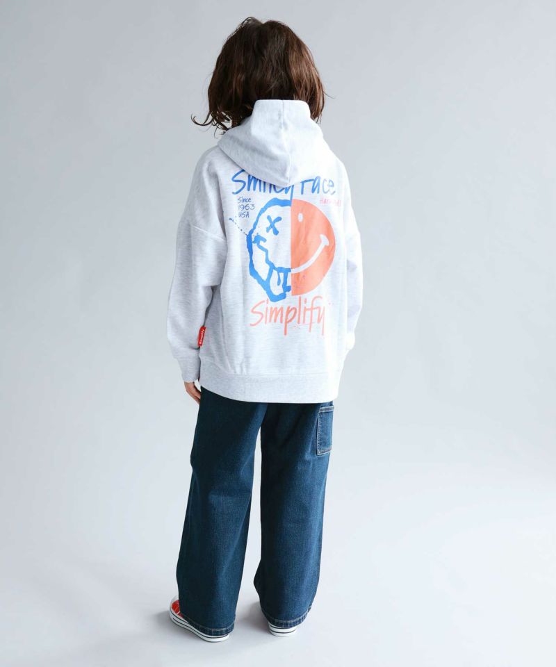 Simplify  スマイリーフェイス ポンチ素材プリントビッグパーカー キッズ商品画像-5