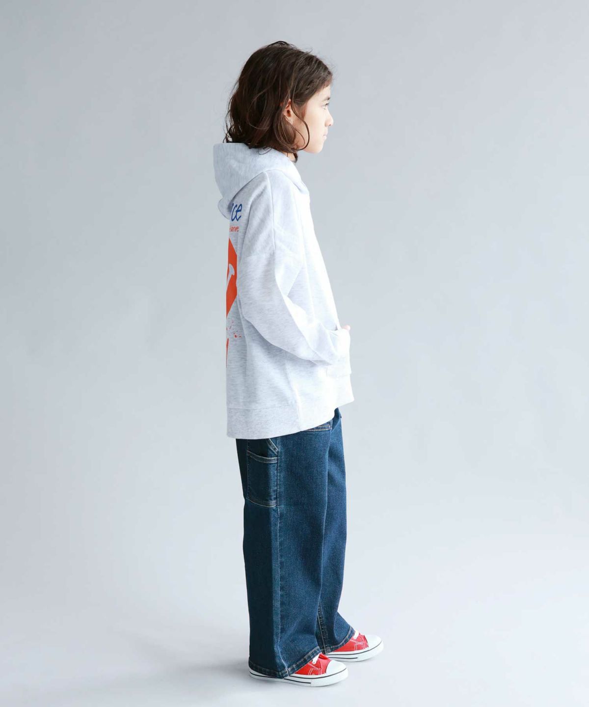 Simplify スマイリーフェイス ポンチ素材プリントビッグパーカー キッズ