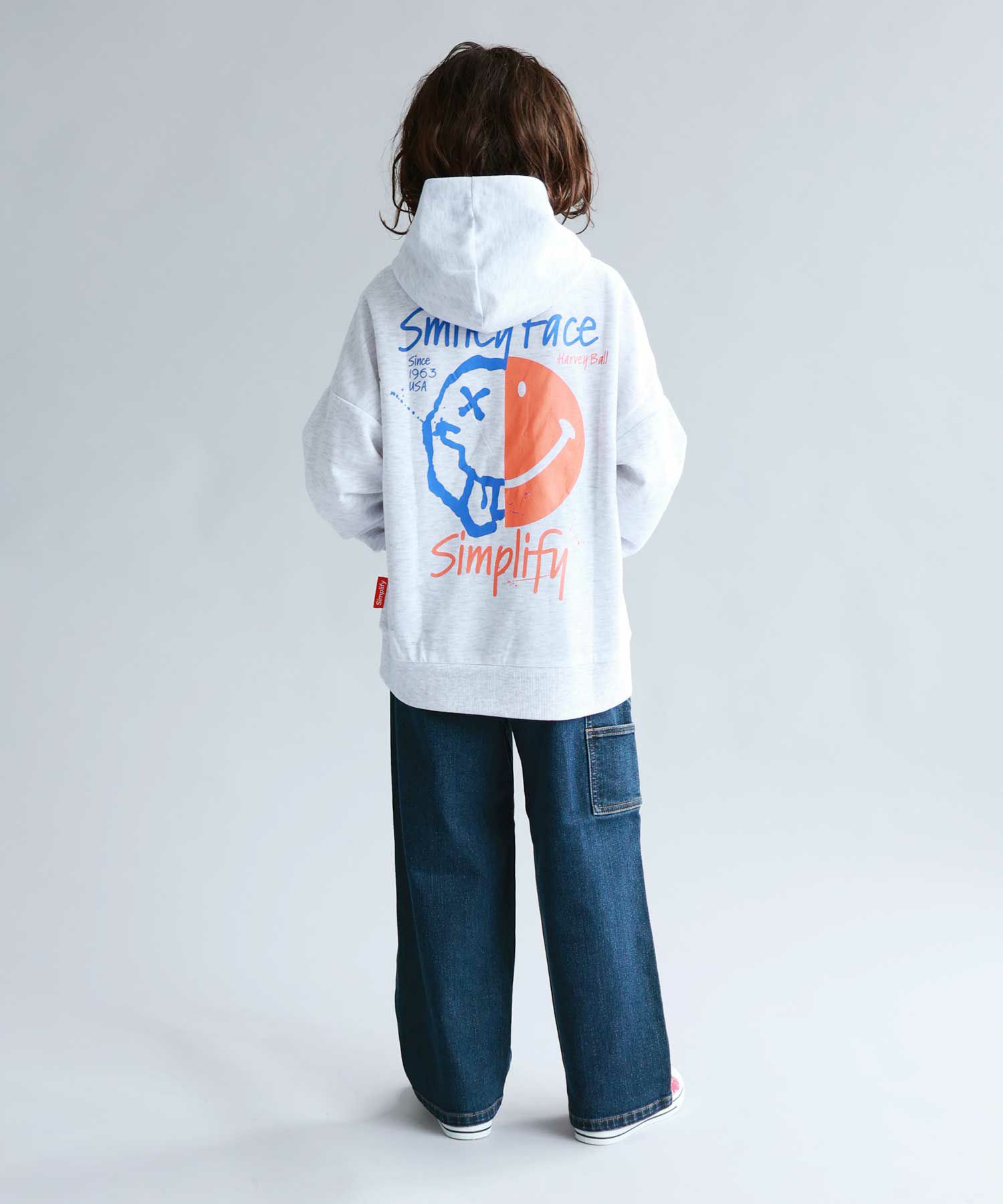 Simplify  スマイリーフェイス ポンチ素材プリントビッグパーカー キッズ商品画像-11