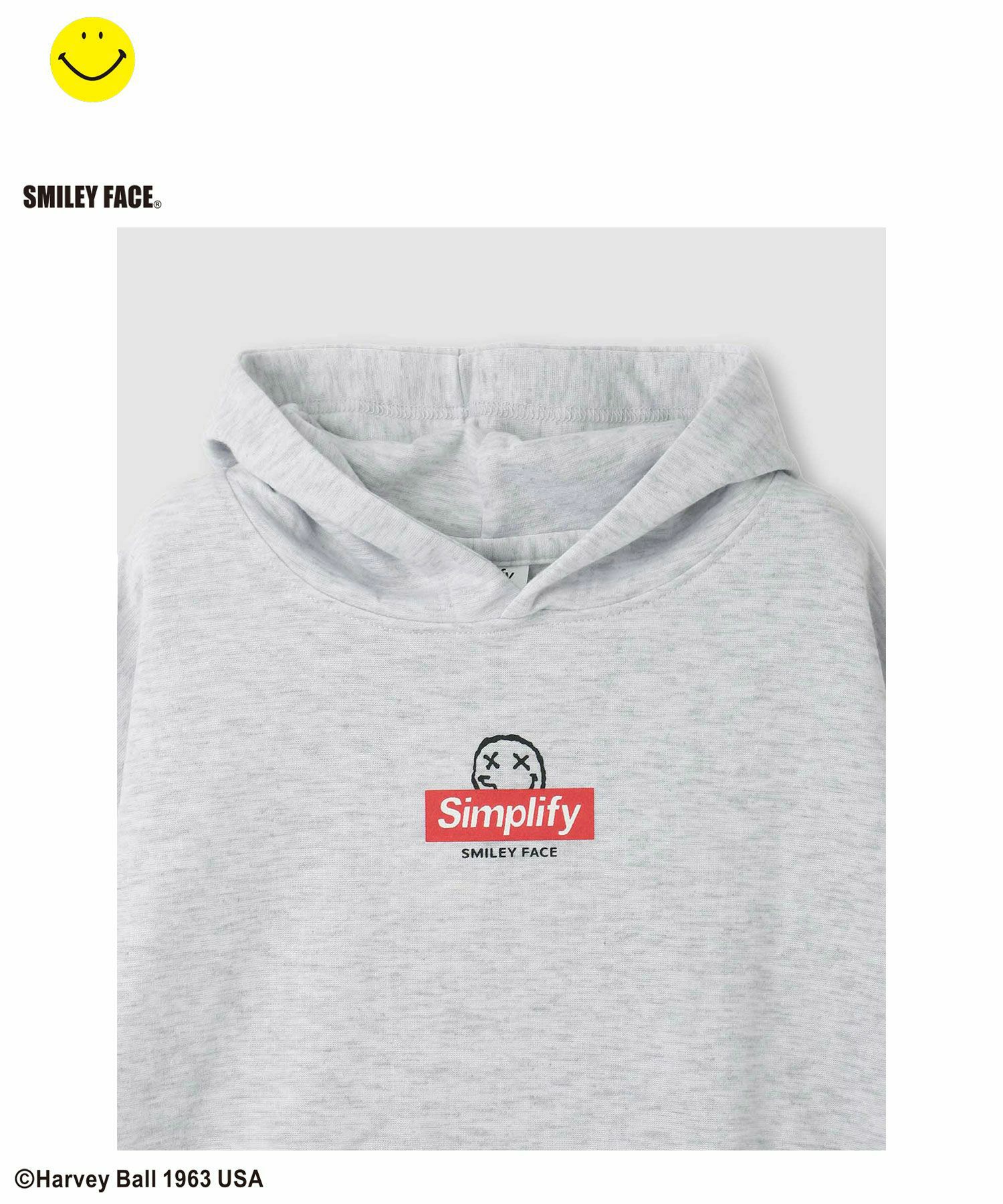 Simplify スマイリーフェイス ポンチ素材プリントビッグパーカー キッズ