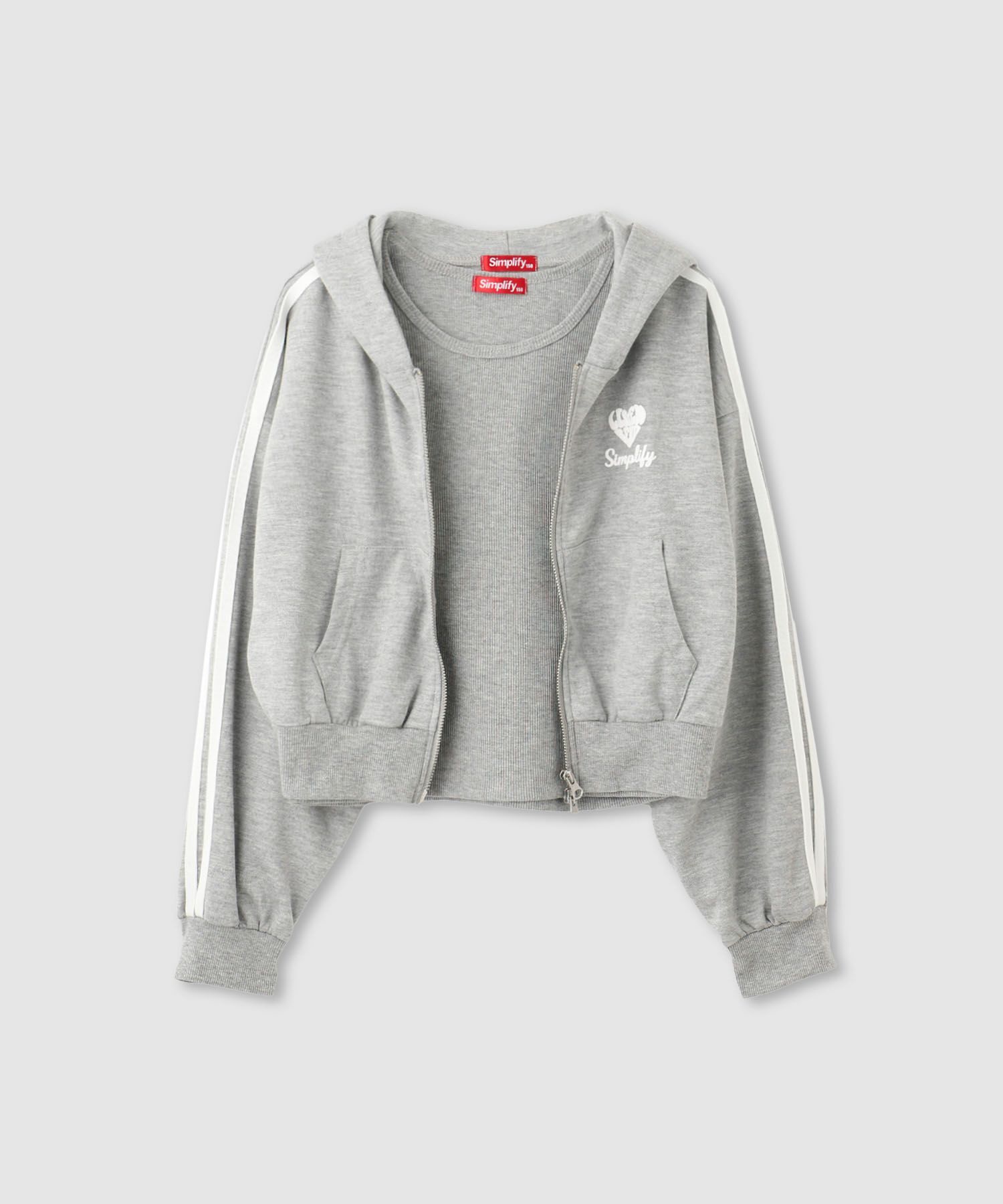 Simplify  ポンチ素材 短丈ZIPパーカーアンサンブル キッズ商品画像-1