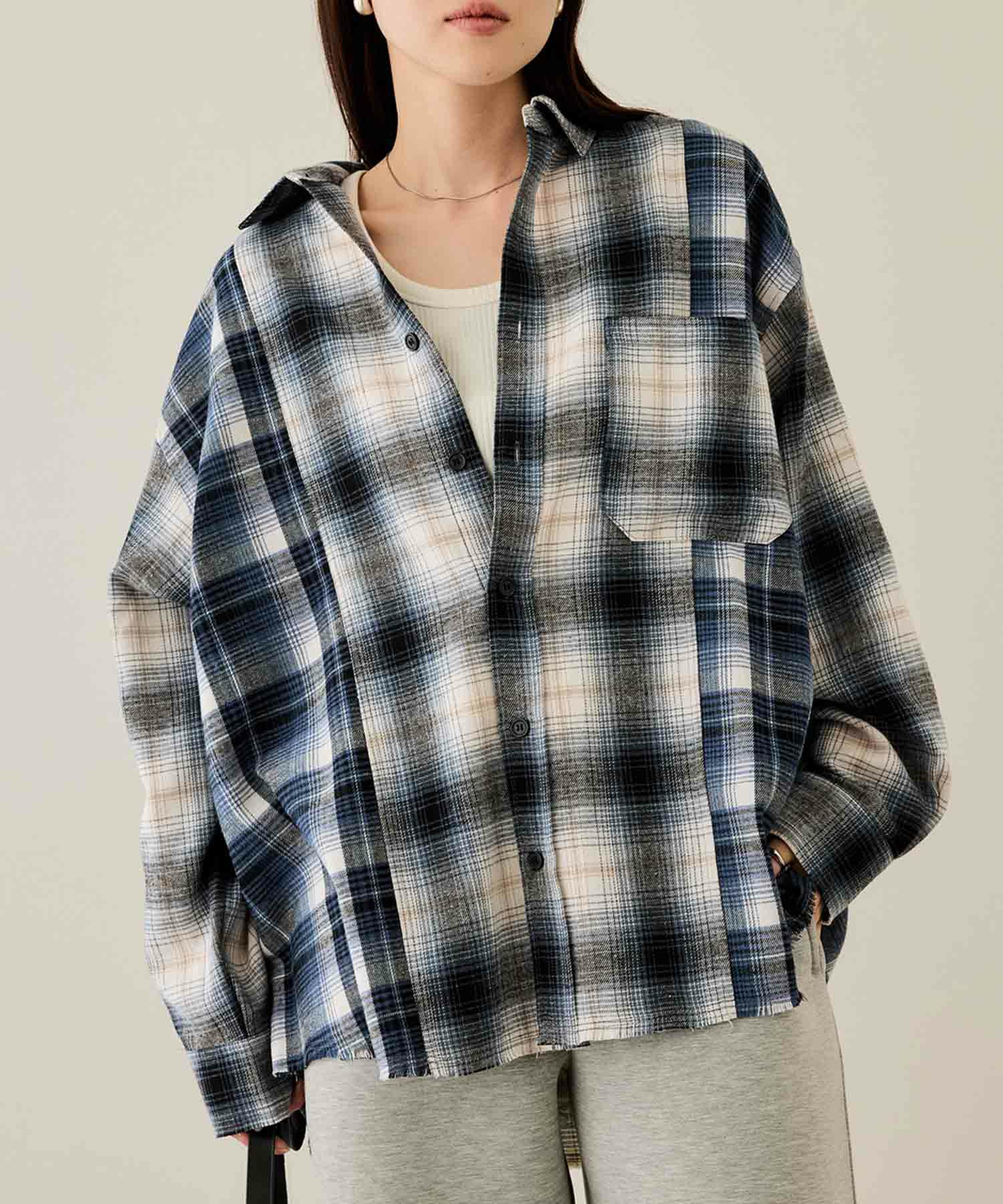 nAvy オンブレ切替ネルシャツ レディース