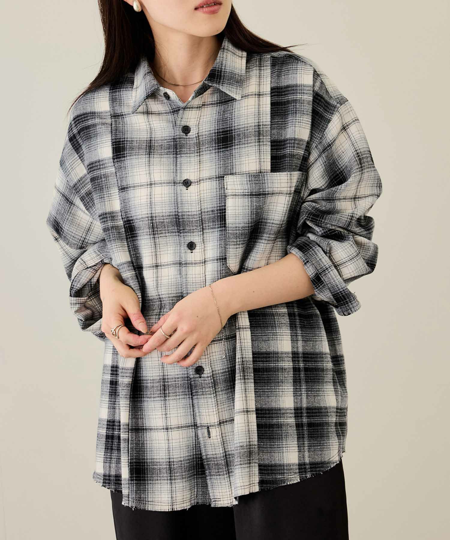 nAvy オンブレ切替ネルシャツ レディース