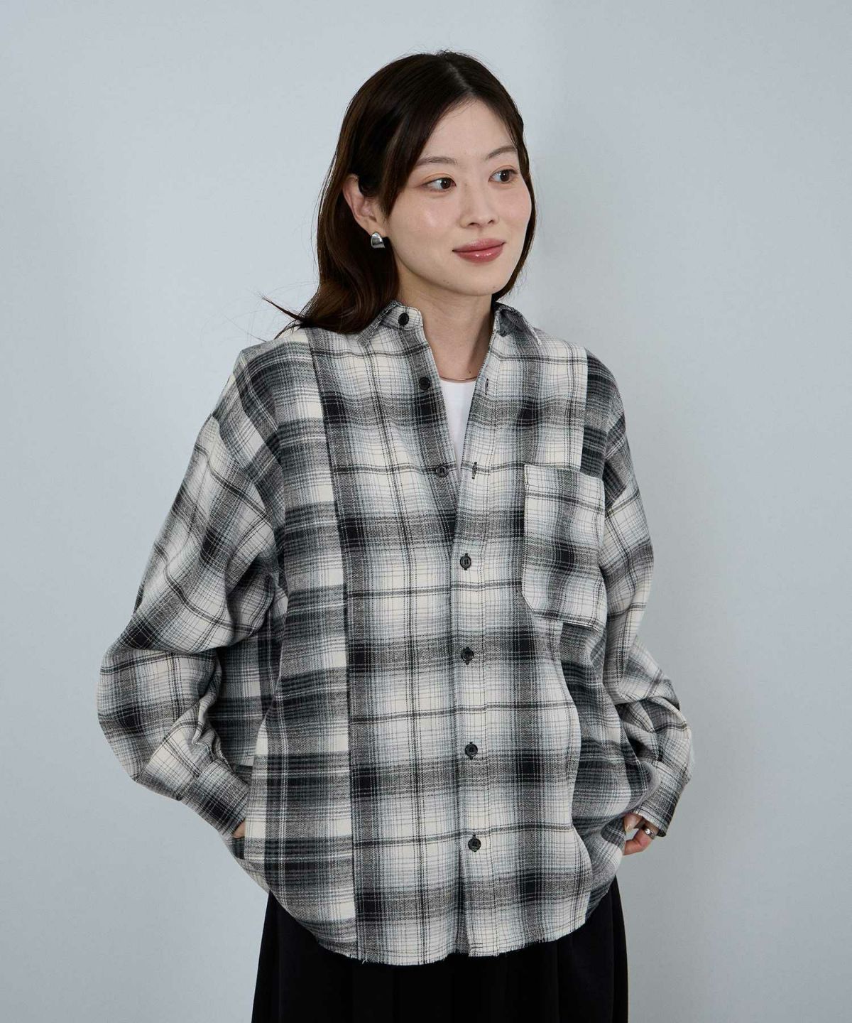 nAvy オンブレ切替ネルシャツ レディース