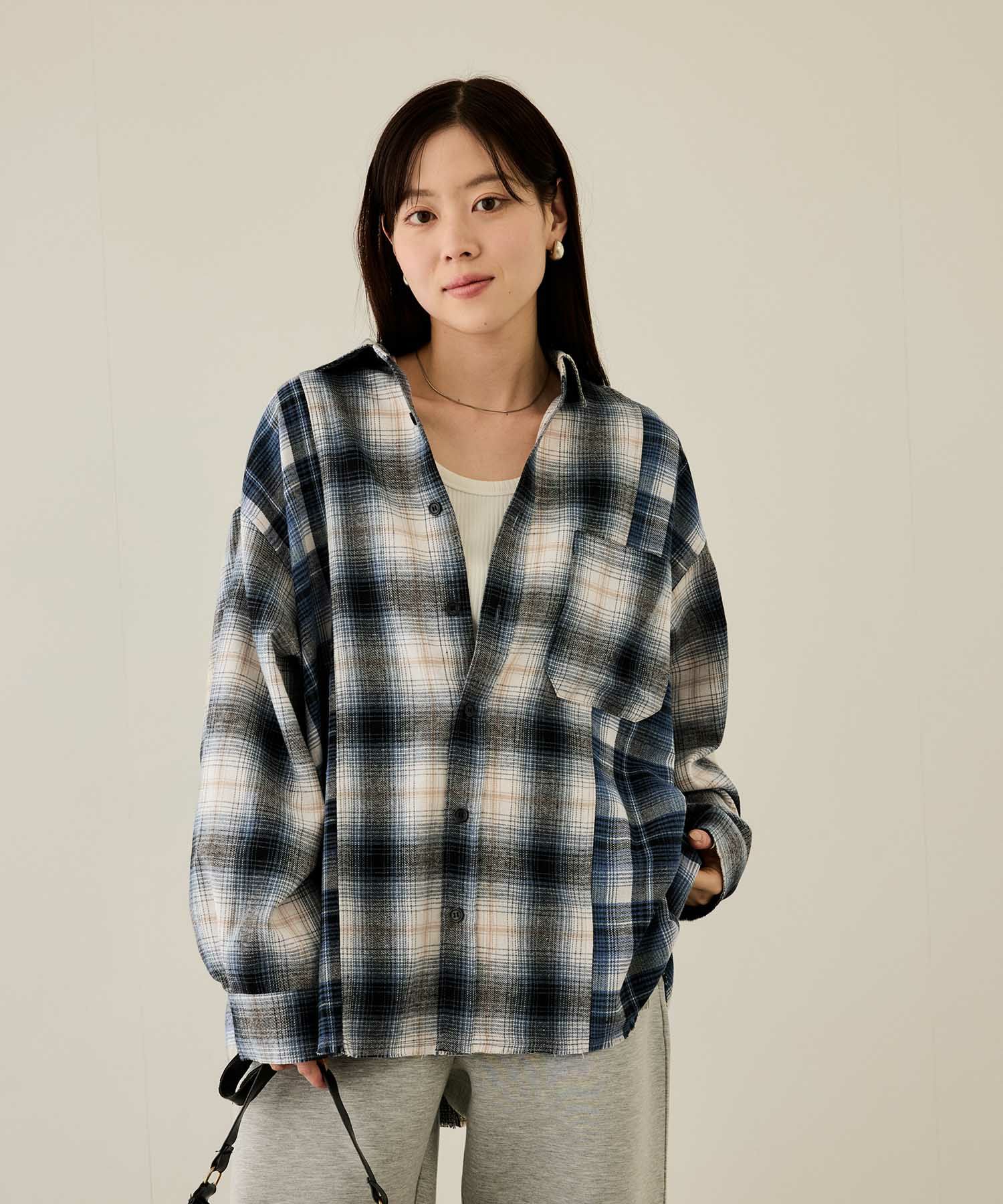 [値下げ]nAvy  オンブレ切替ネルシャツ レディース商品画像-5