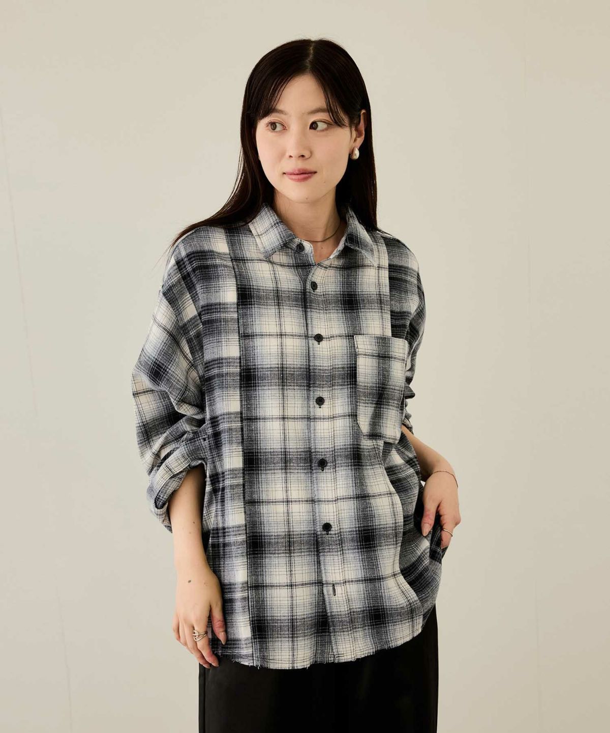 nAvy オンブレ切替ネルシャツ レディース