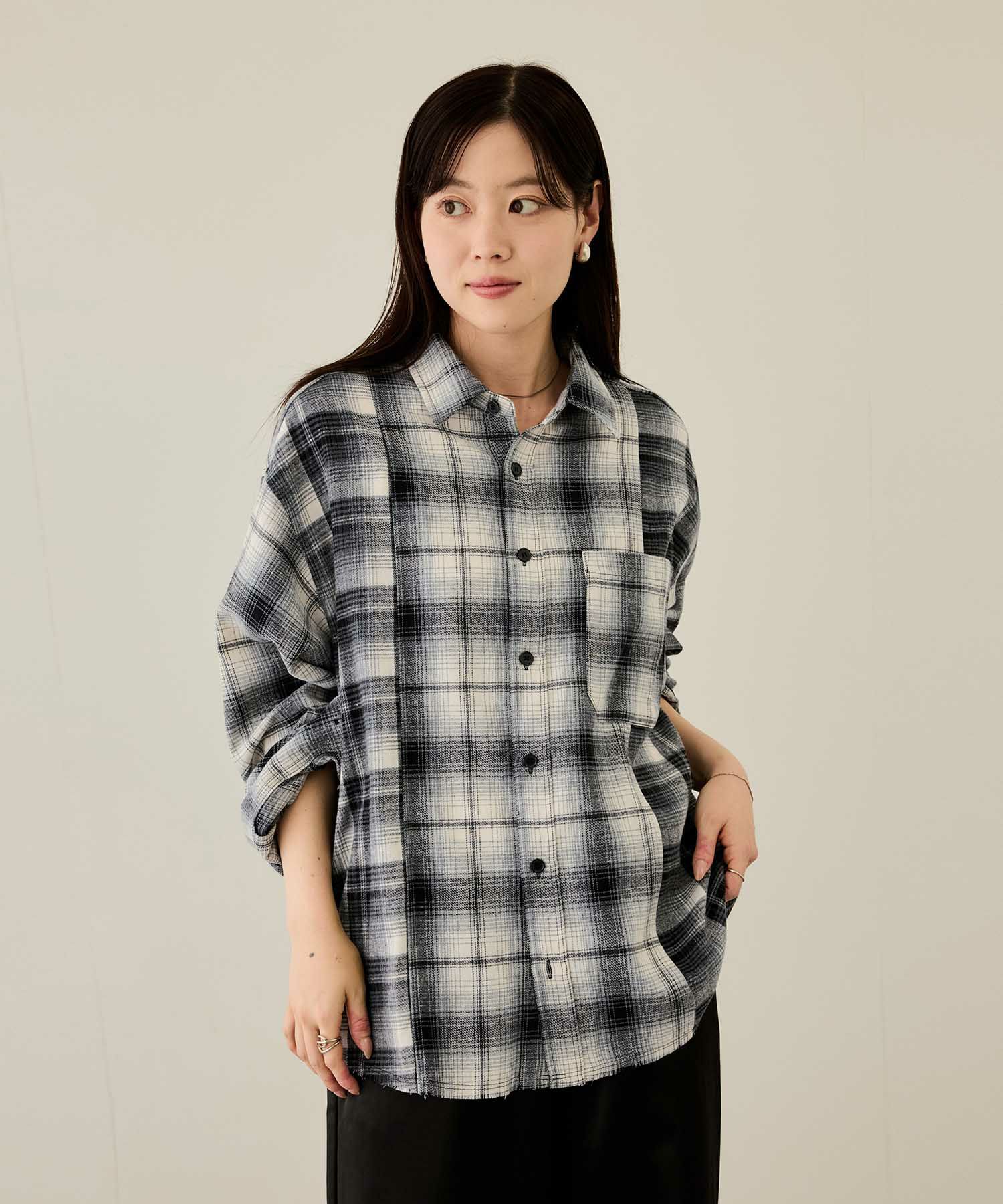 nAvy オンブレ切替ネルシャツ レディース