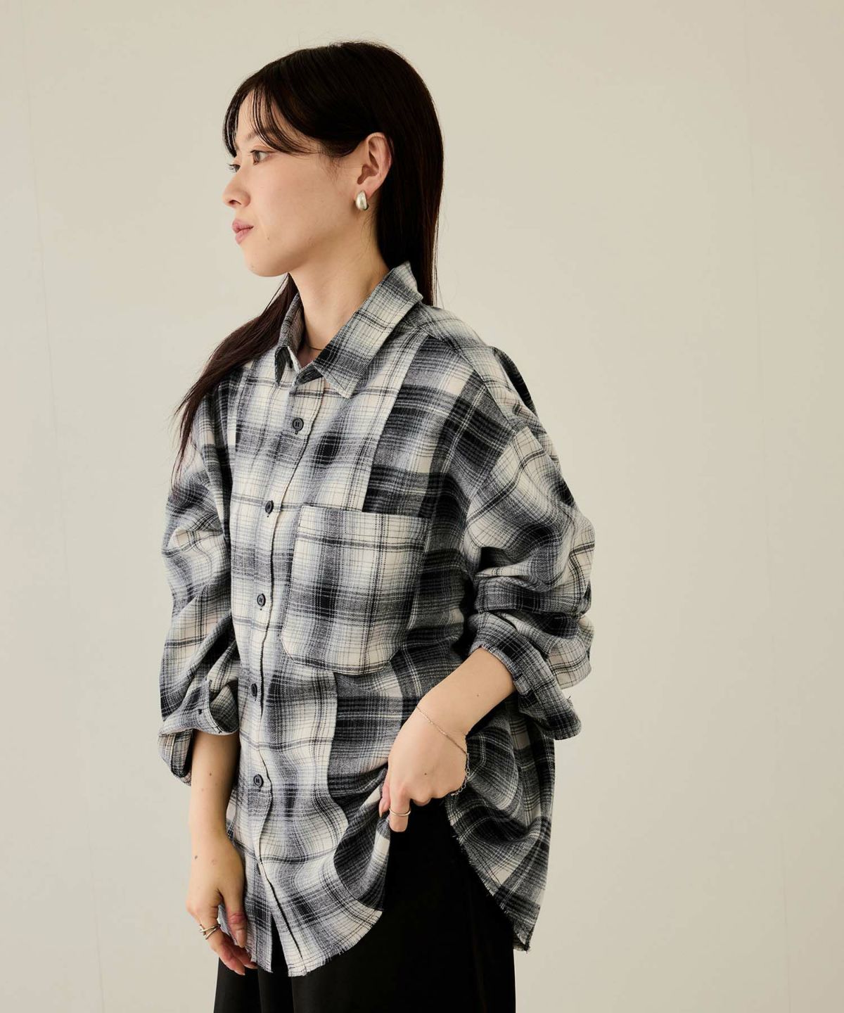 nAvy オンブレ切替ネルシャツ レディース