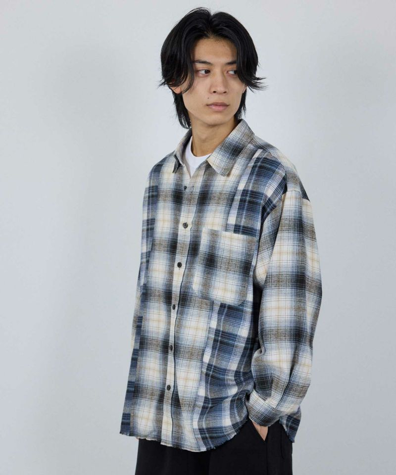 nAvy オンブレ切替ネルシャツ レディース