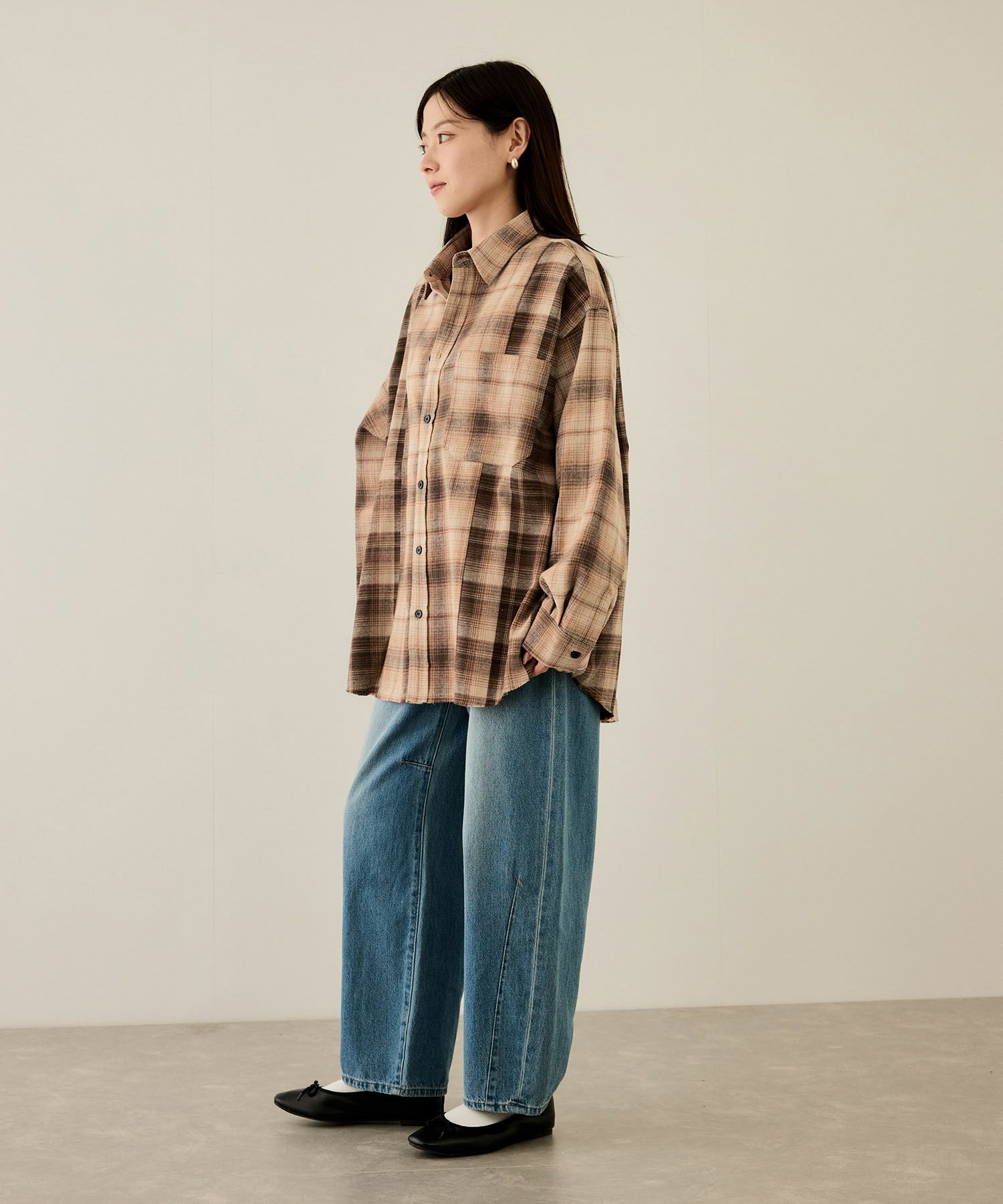 nAvy オンブレ切替ネルシャツ レディース