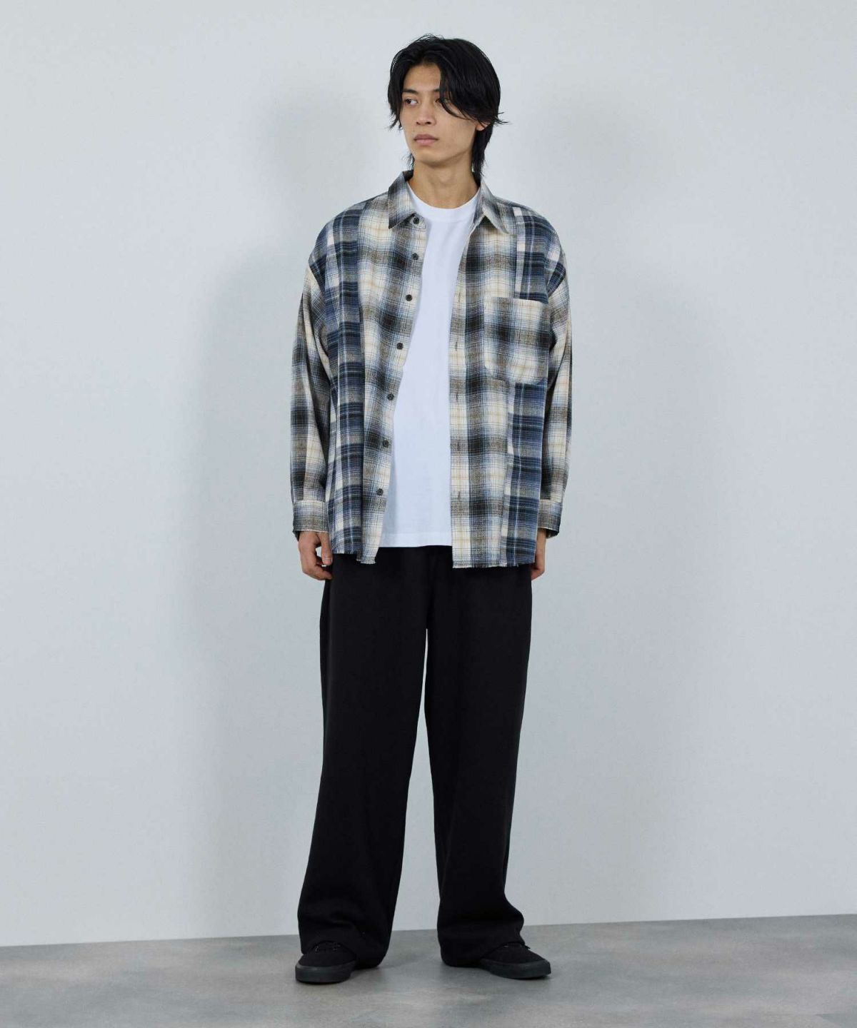 nAvy オンブレ切替ネルシャツ レディース