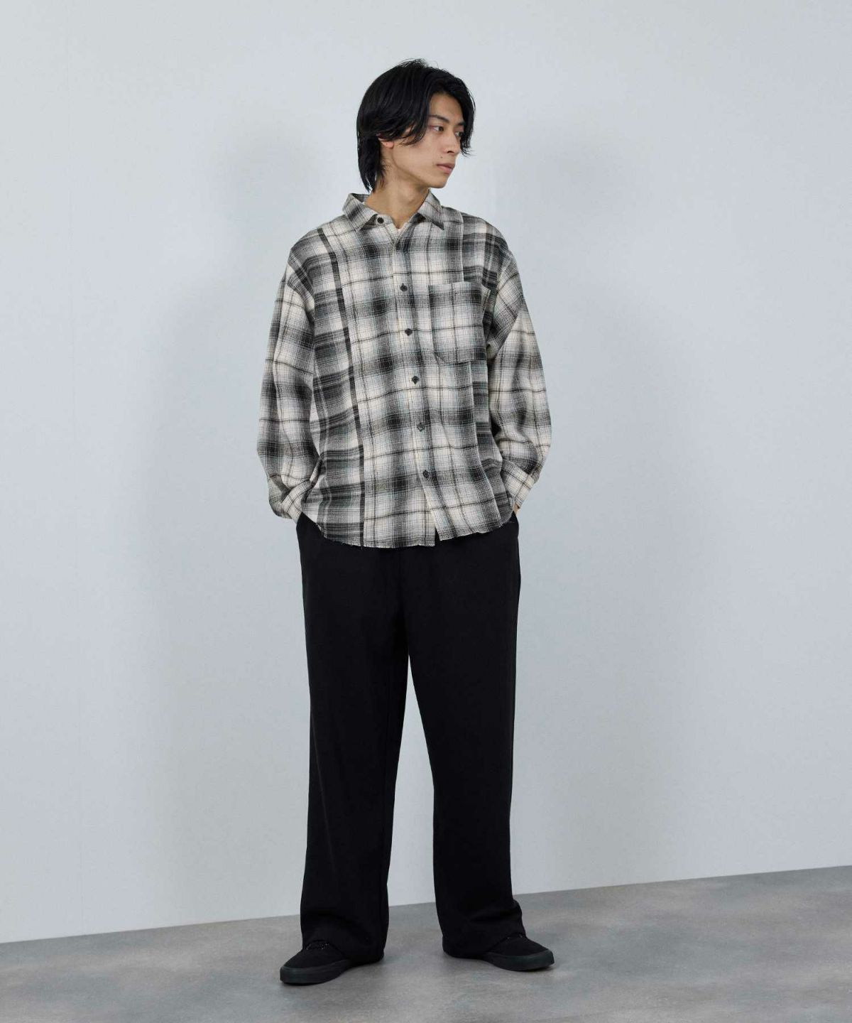 nAvy オンブレ切替ネルシャツ レディース