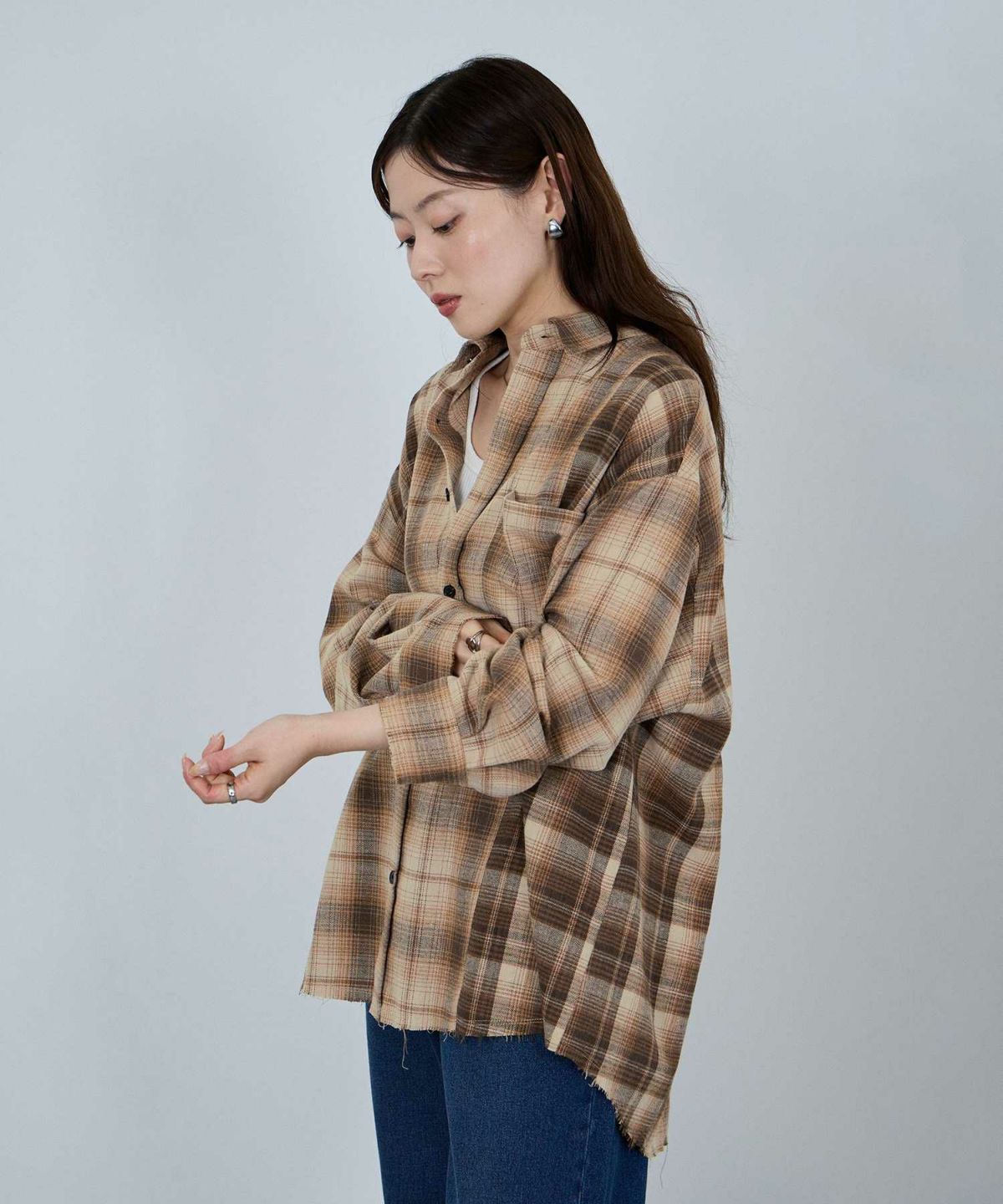 nAvy オンブレ切替ネルシャツ レディース