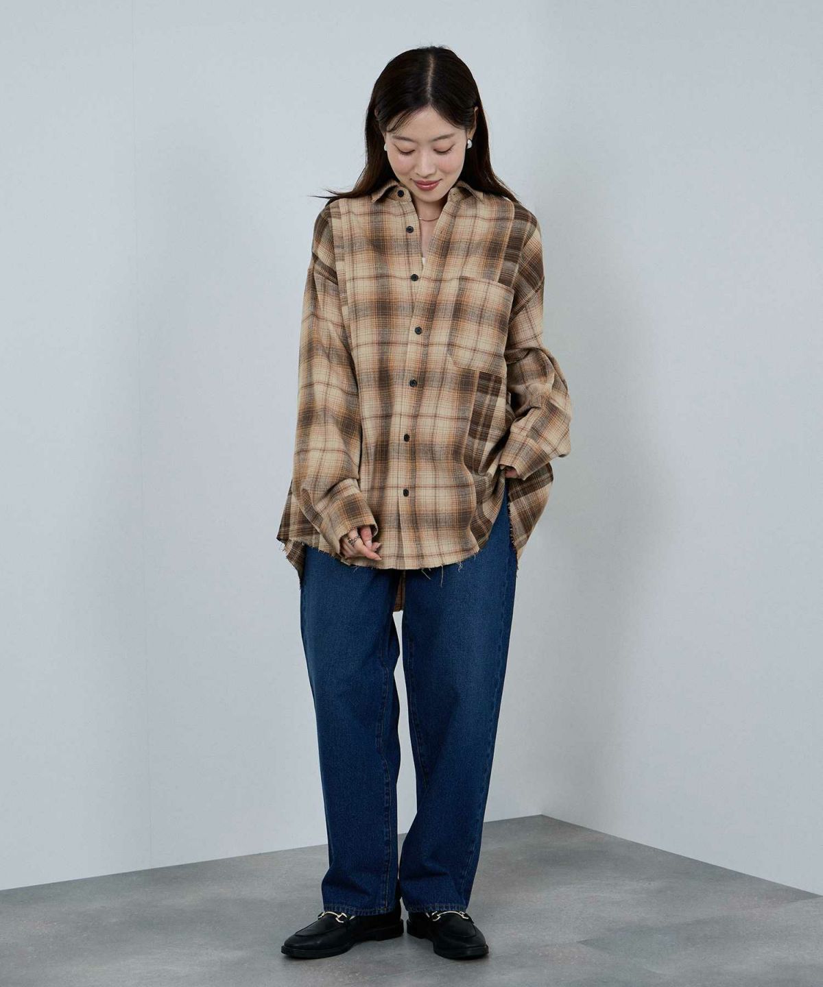 nAvy オンブレ切替ネルシャツ レディース