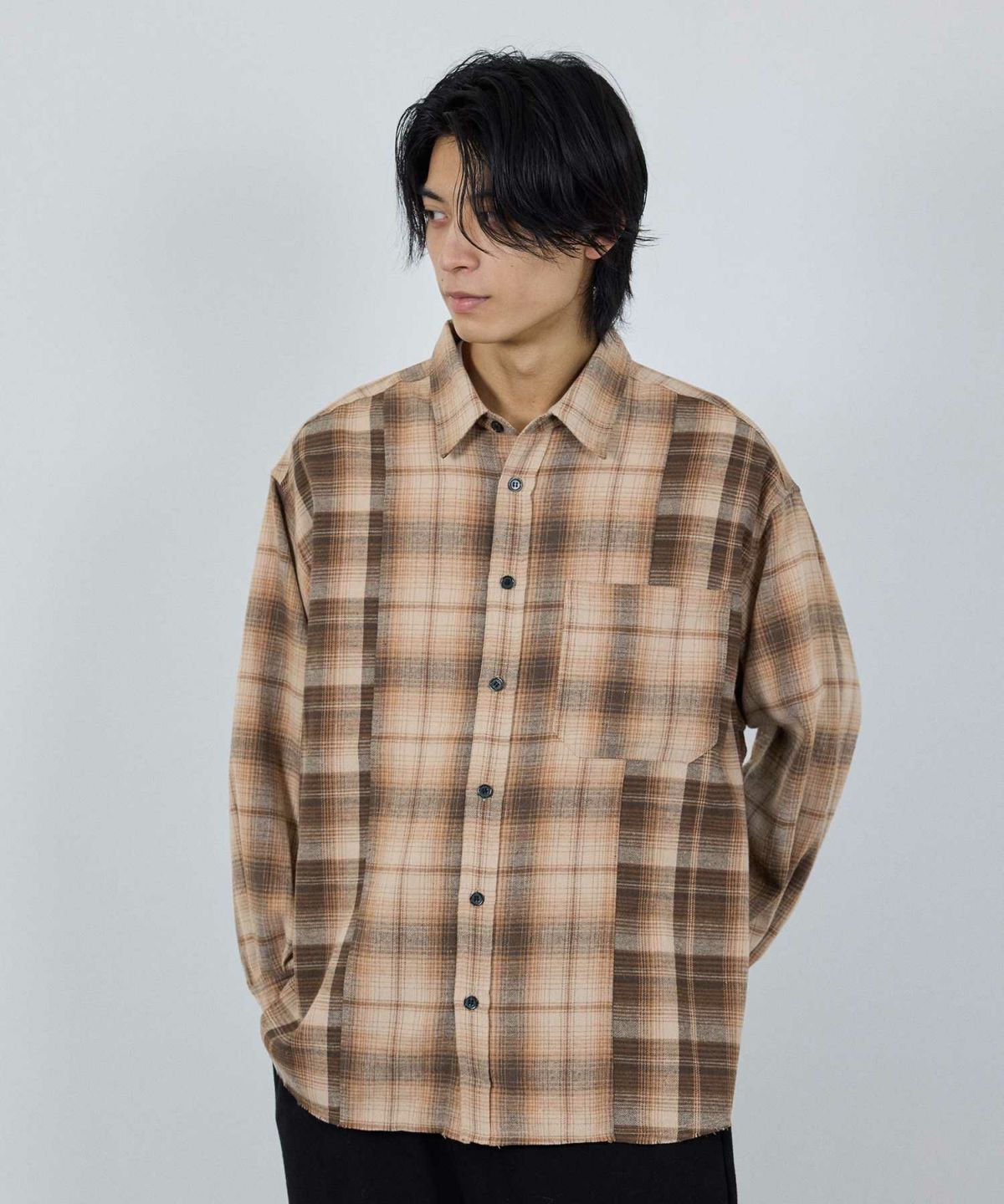 nAvy オンブレ切替ネルシャツ レディース