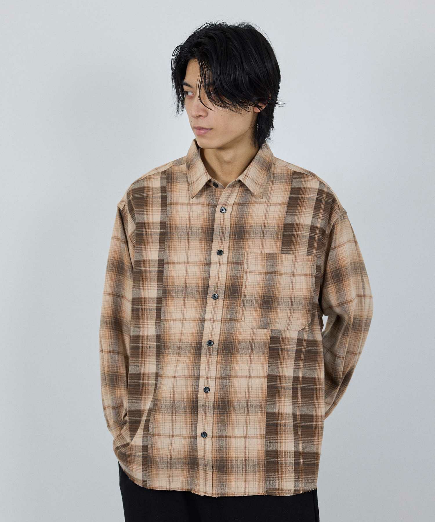 nAvy オンブレ切替ネルシャツ レディース