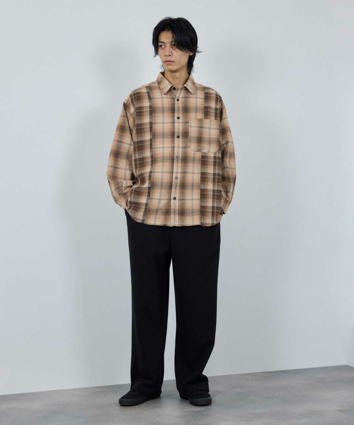 nAvy オンブレ切替ネルシャツ レディース