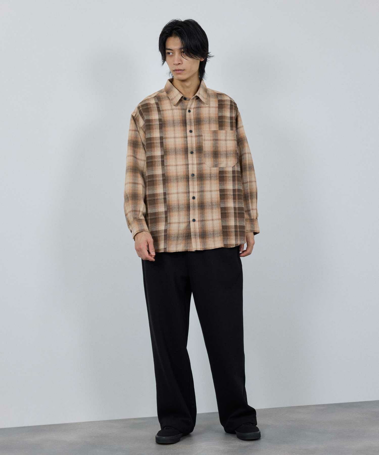 nAvy オンブレ切替ネルシャツ レディース