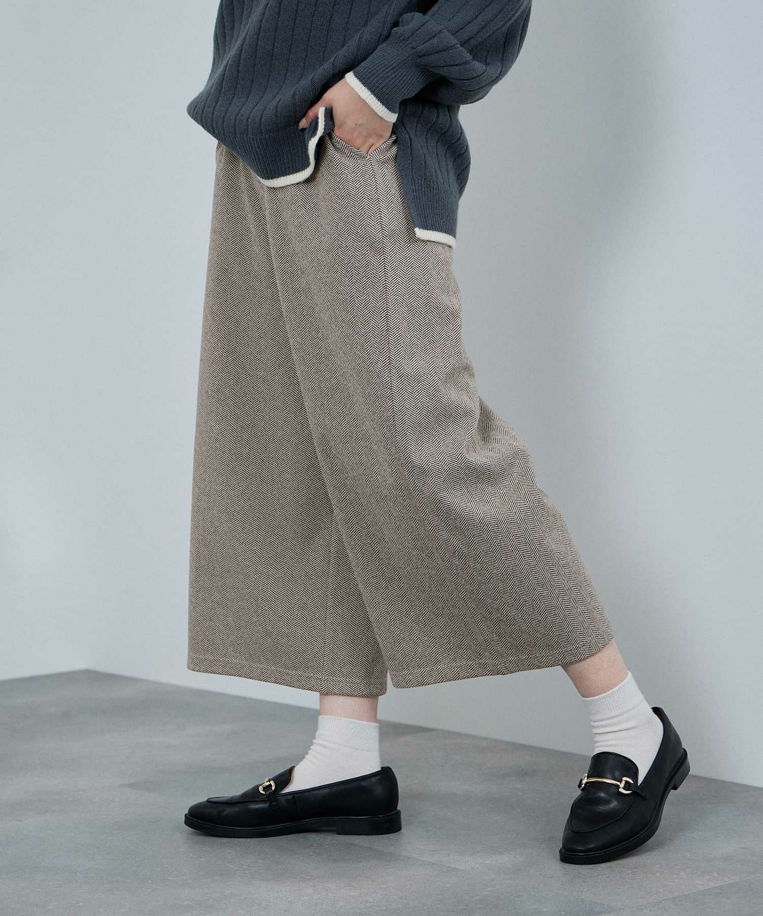 nAvy ニットワイドクロップドパンツ レディース