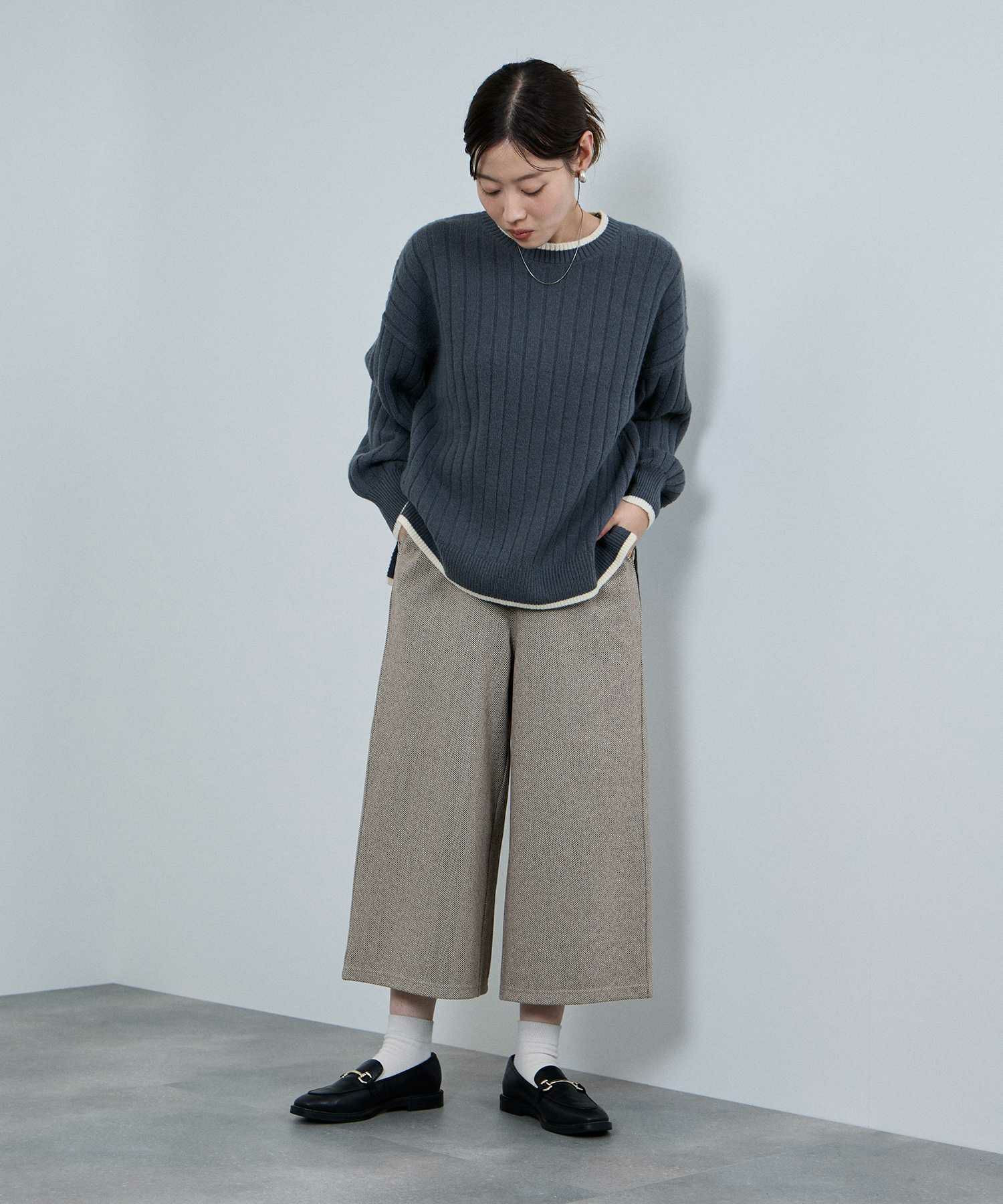 nAvy ニットワイドクロップドパンツ レディース