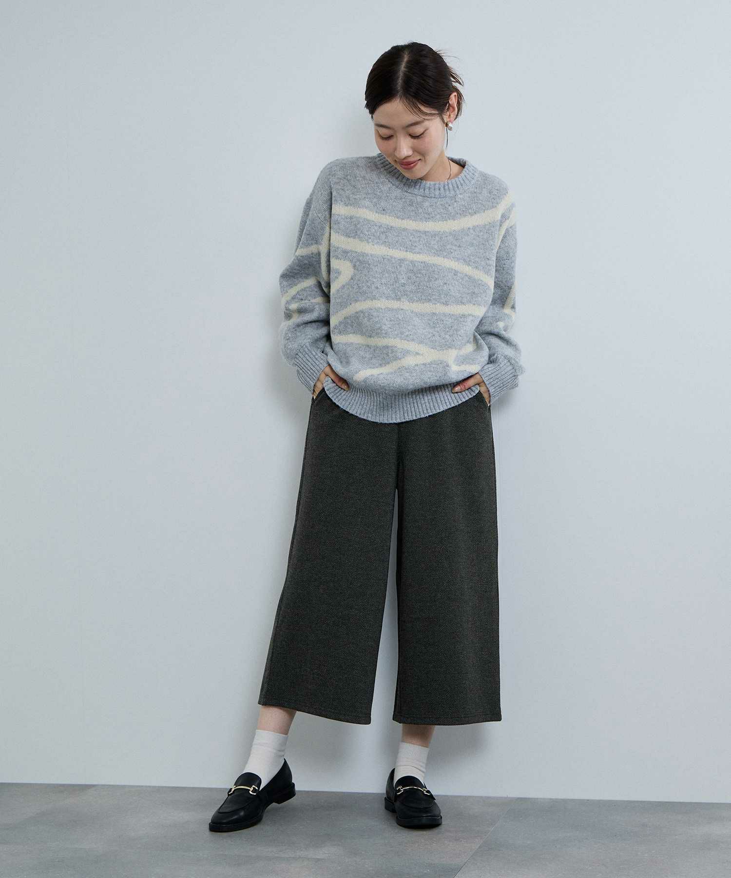 nAvy ニットワイドクロップドパンツ レディース