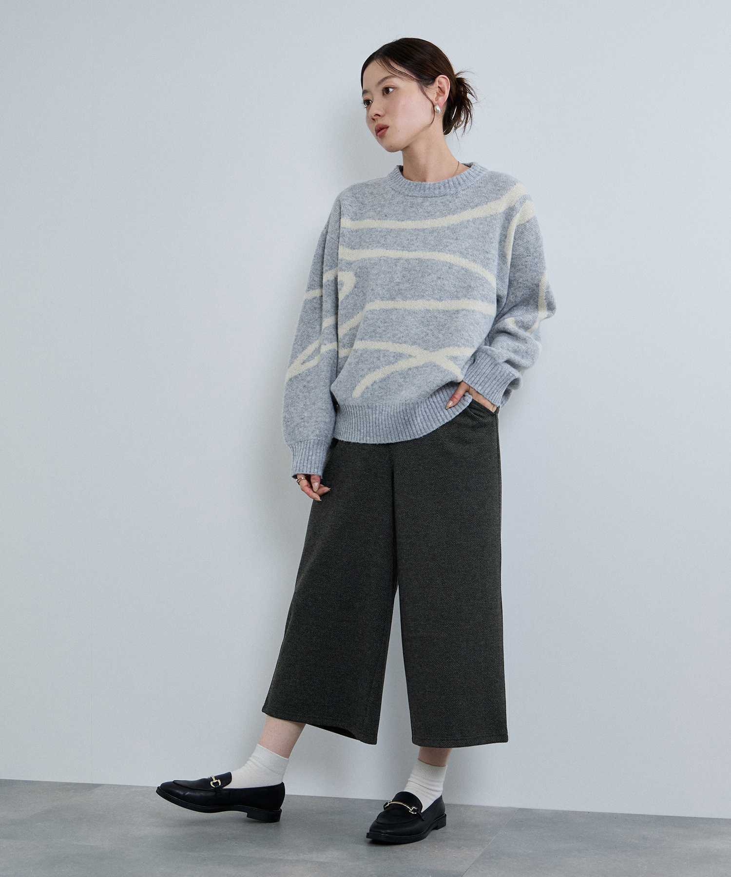 nAvy ニットワイドクロップドパンツ レディース