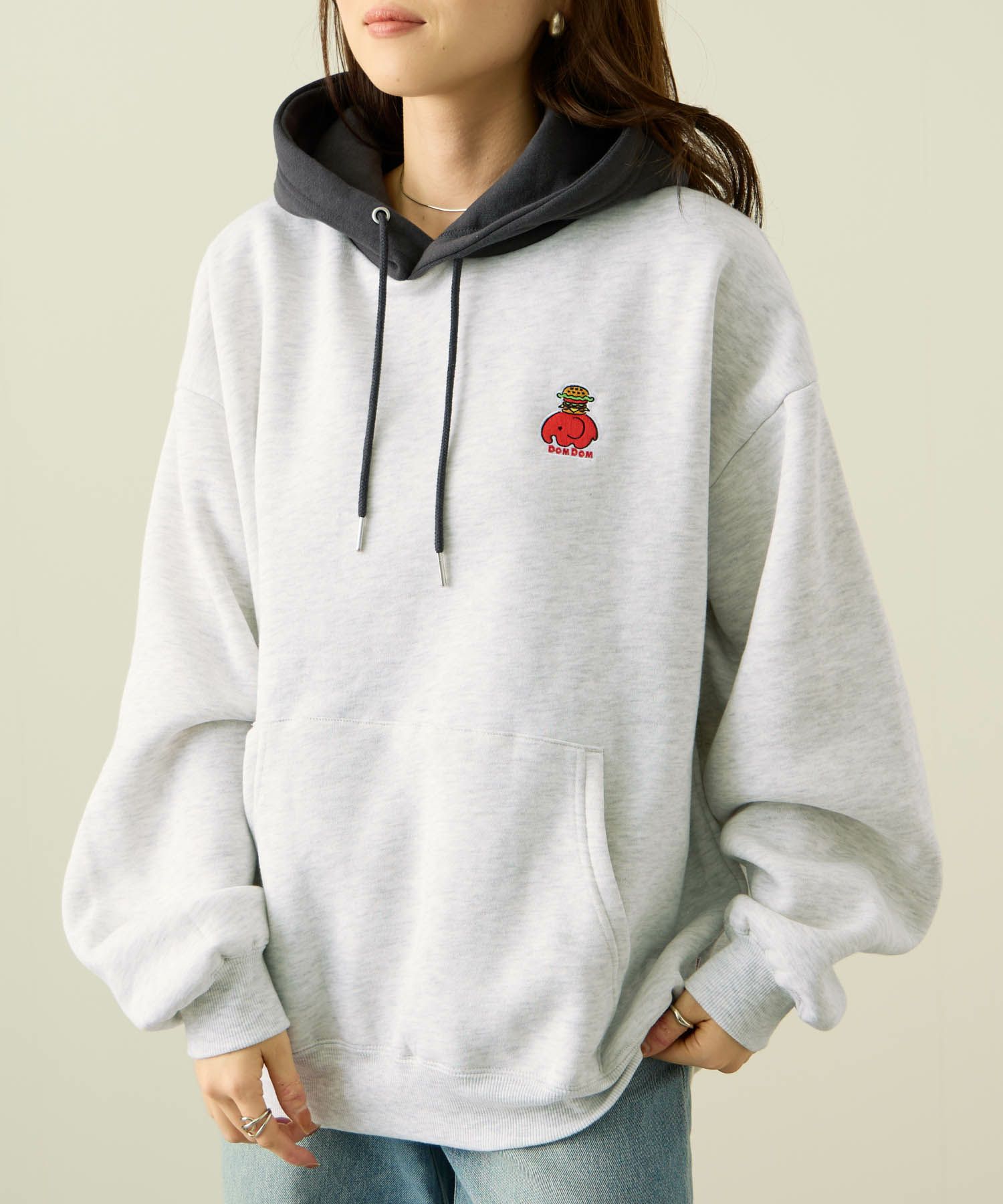 RED CAP GIRL×ドムドムハンバーガー 裏起毛配色フーディー メンズ【数量限定トートバッグをプレゼント】