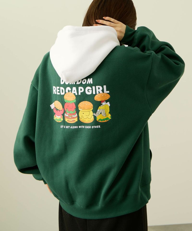 RED CAP GIRL×ドムドムハンバーガー 裏起毛配色フーディー メンズ商品画像-5