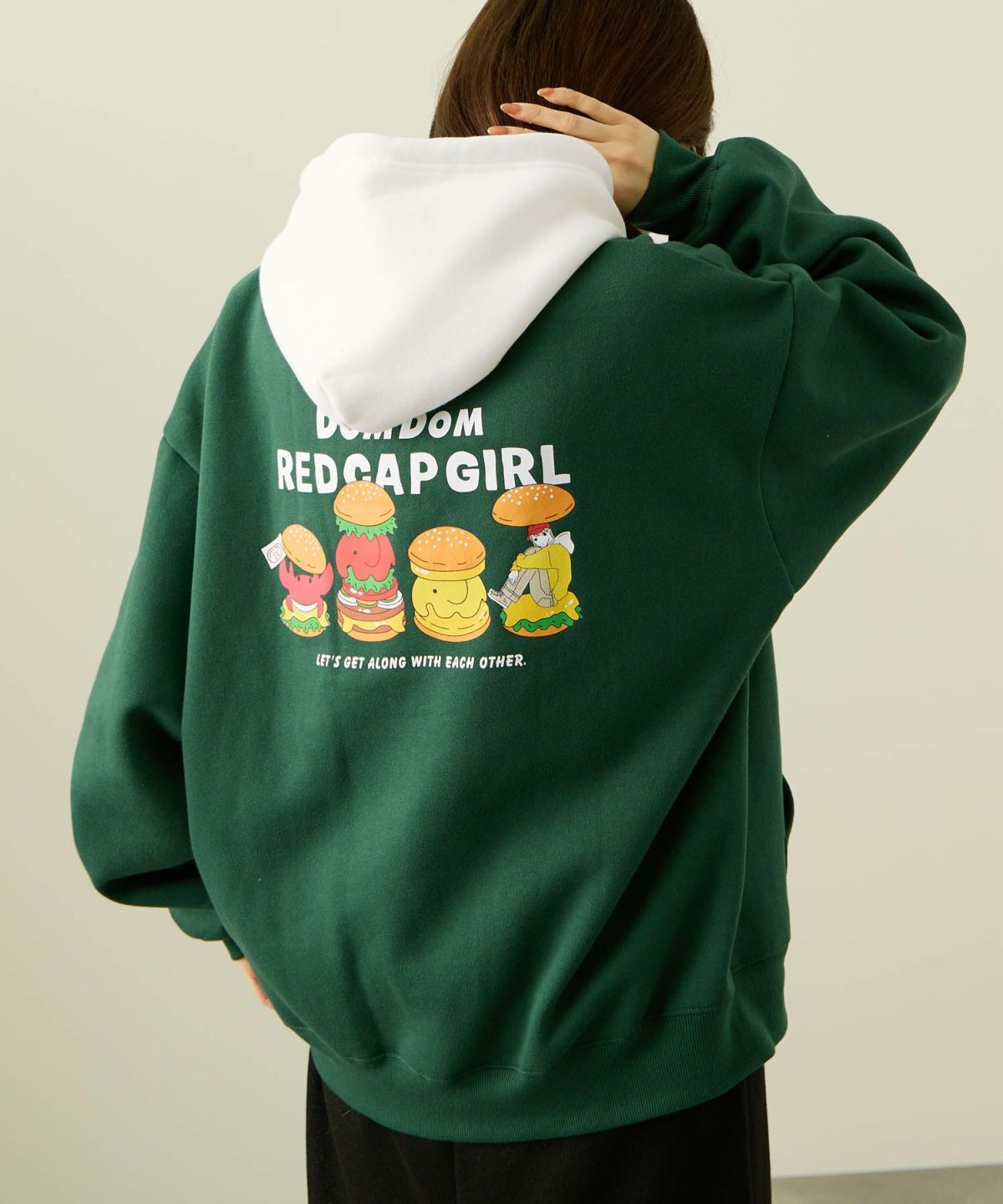 RED CAP GIRL×ドムドムハンバーガー 裏起毛配色フーディー メンズ【数量限定トートバッグをプレゼント】