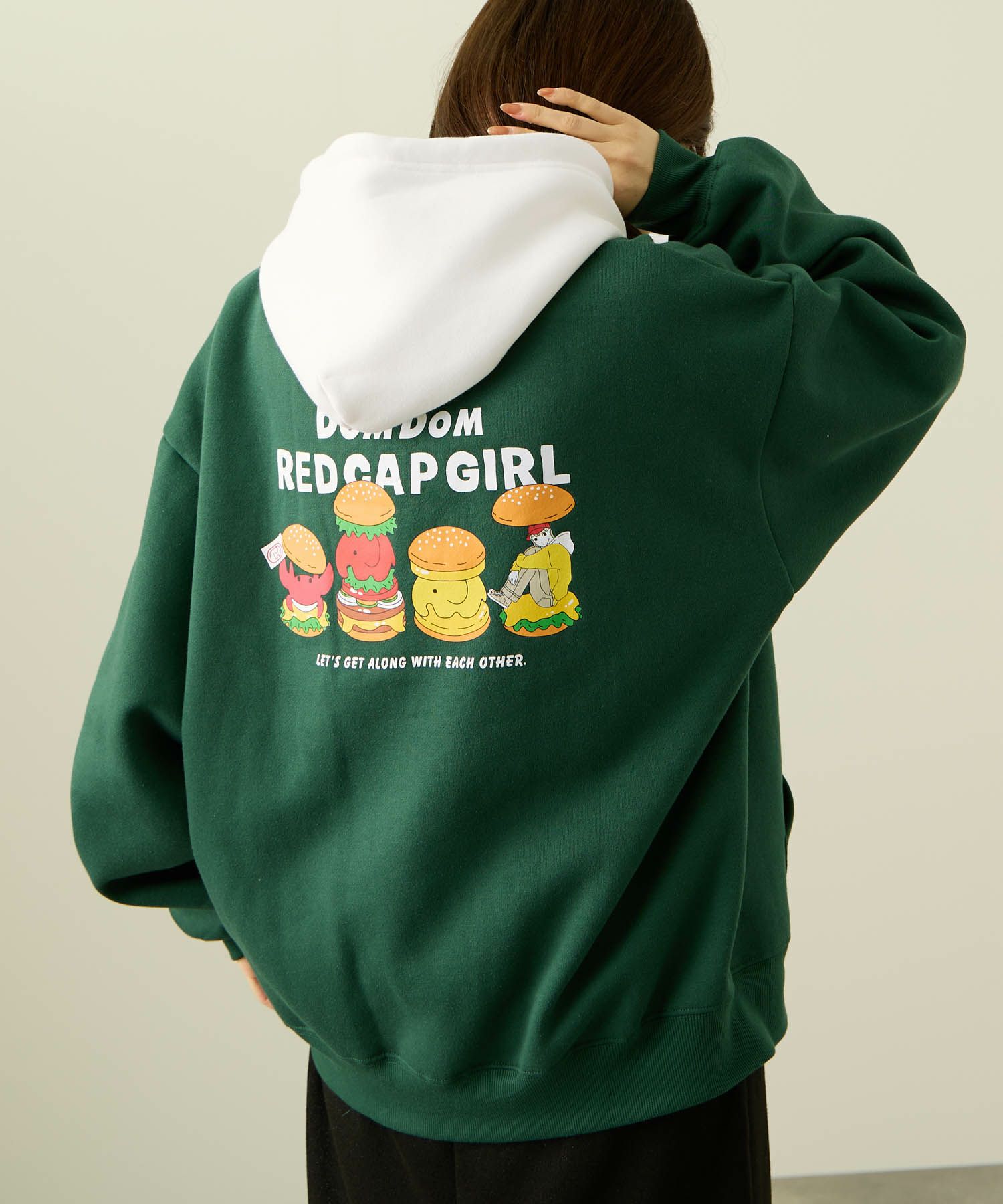 RED CAP GIRL×ドムドムハンバーガー 裏起毛配色フーディー メンズ【数量限定トートバッグをプレゼント】