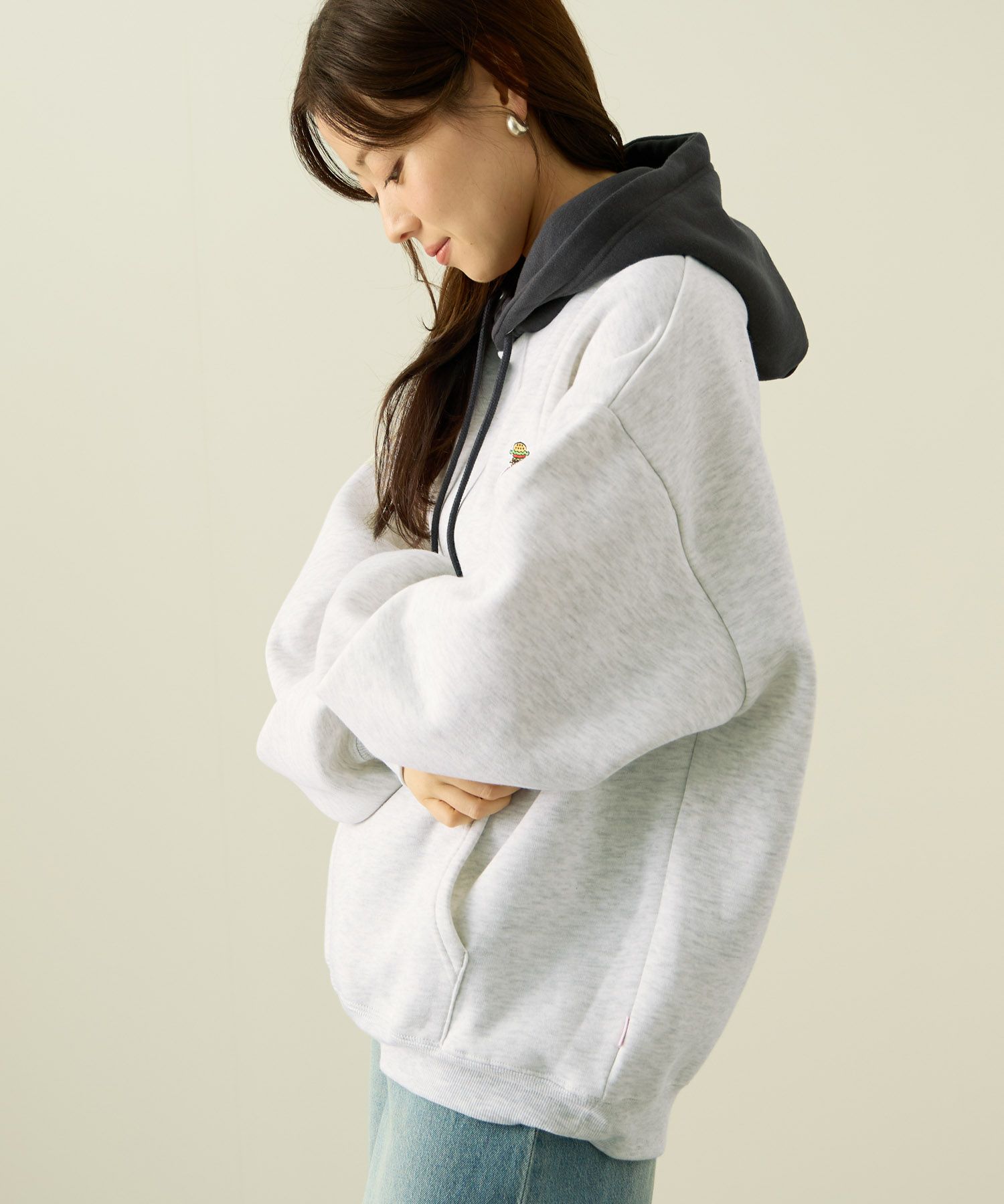 RED CAP GIRL×ドムドムハンバーガー 裏起毛配色フーディー メンズ【数量限定トートバッグをプレゼント】
