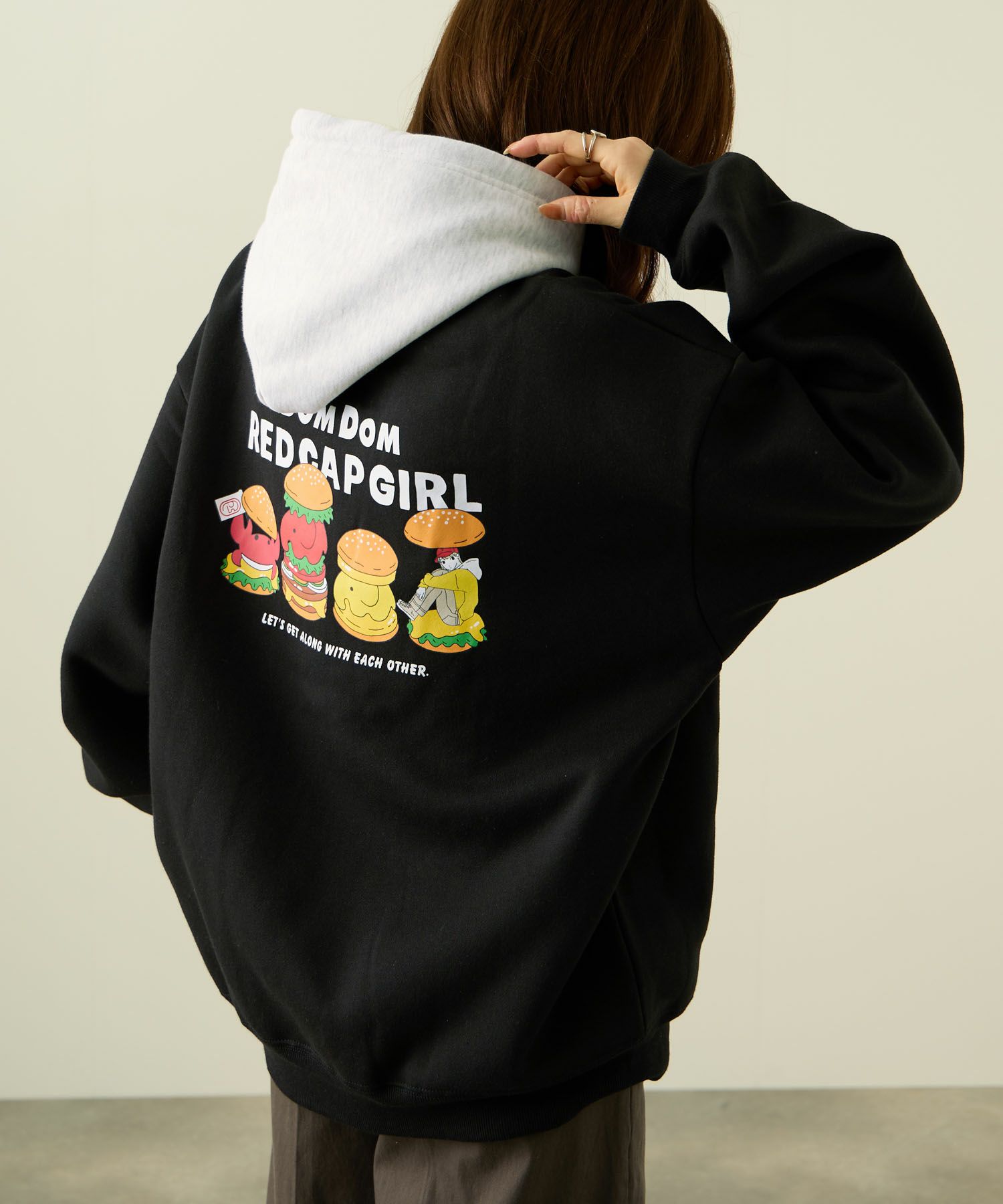 RED CAP GIRL×ドムドムハンバーガー 裏起毛配色フーディー メンズ商品サムネイル-13