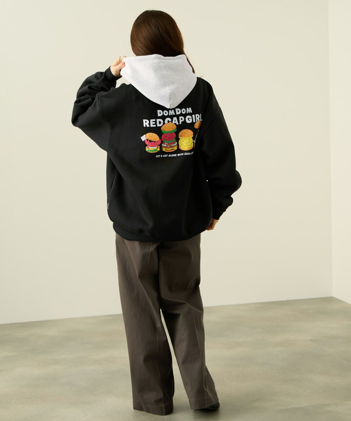 RED CAP GIRL×ドムドムハンバーガー 裏起毛配色フーディー メンズ【数量限定トートバッグをプレゼント】