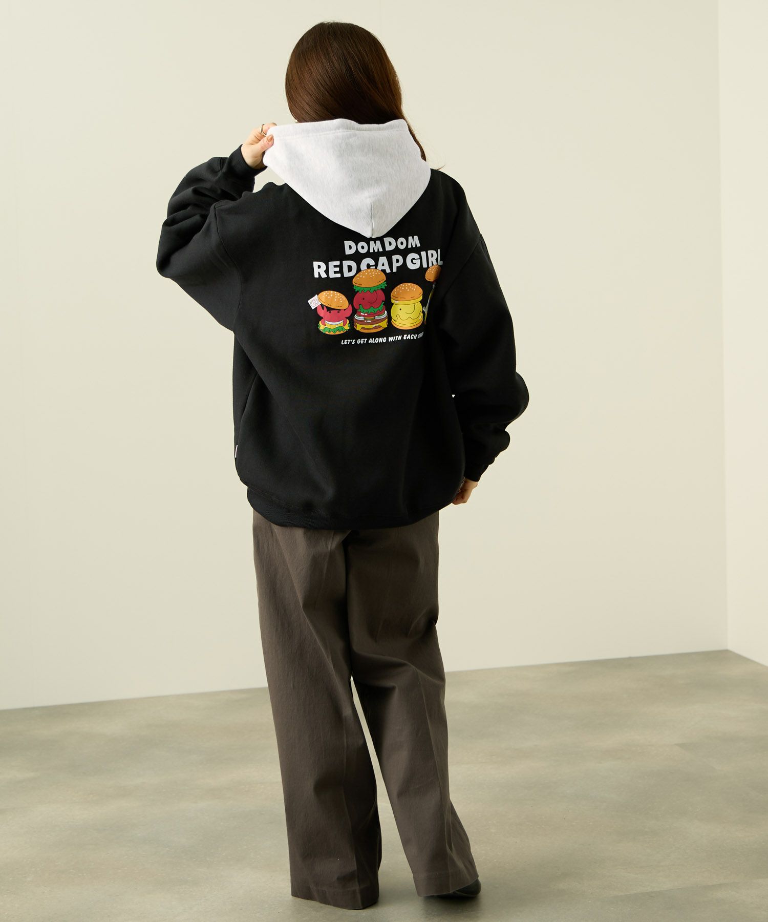 RED CAP GIRL×ドムドムハンバーガー 裏起毛配色フーディー メンズ【数量限定トートバッグをプレゼント】