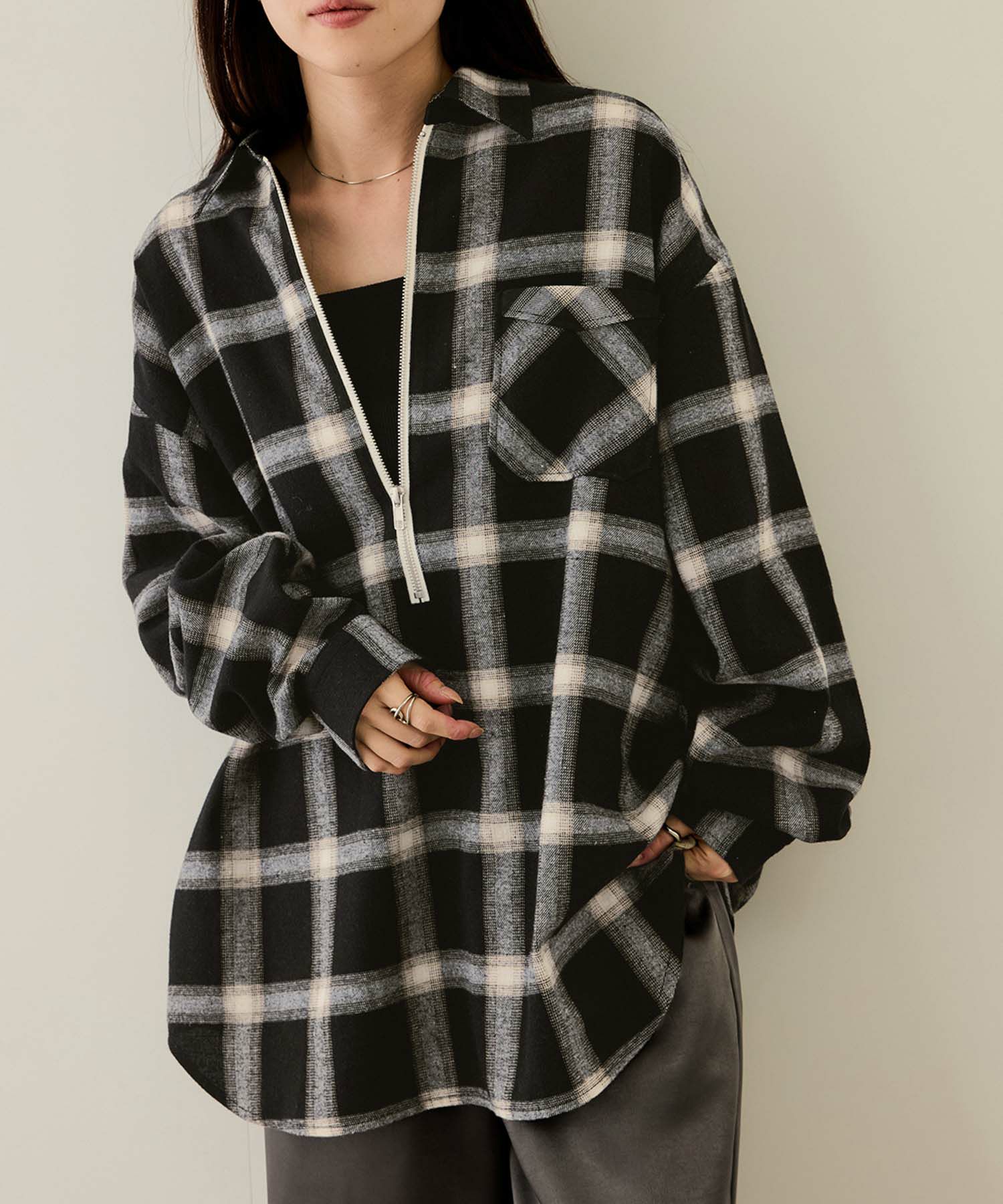 nAvy  ハーフジップオンブレネルシャツ レディース商品画像-1