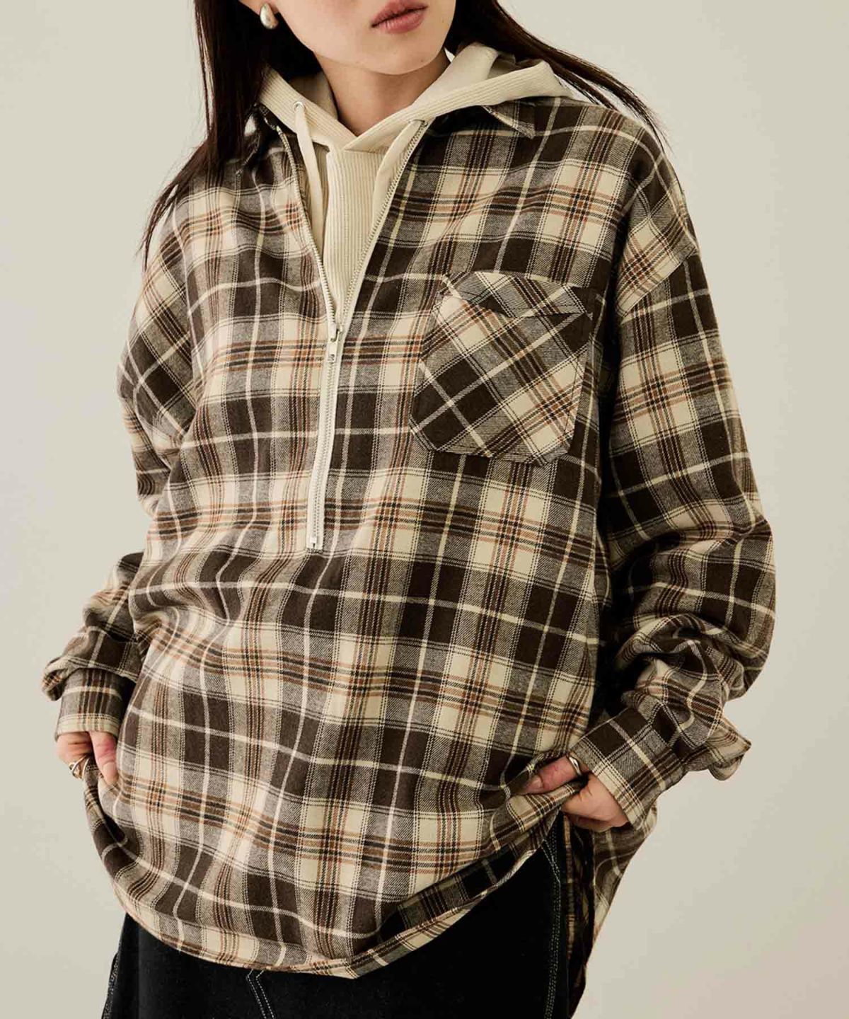 nAvy ハーフジップオンブレネルシャツ レディース