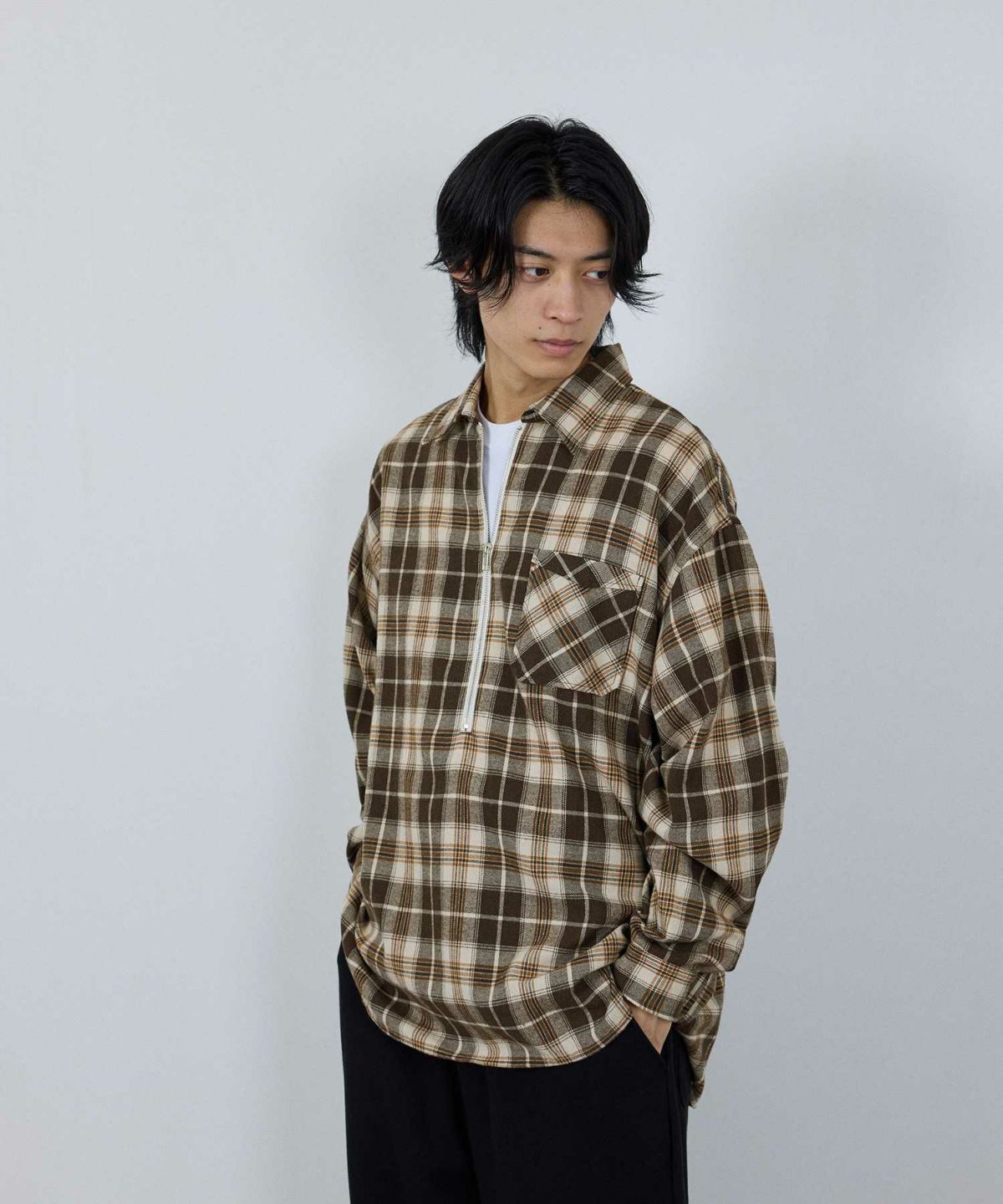 nAvy ハーフジップオンブレネルシャツ レディース