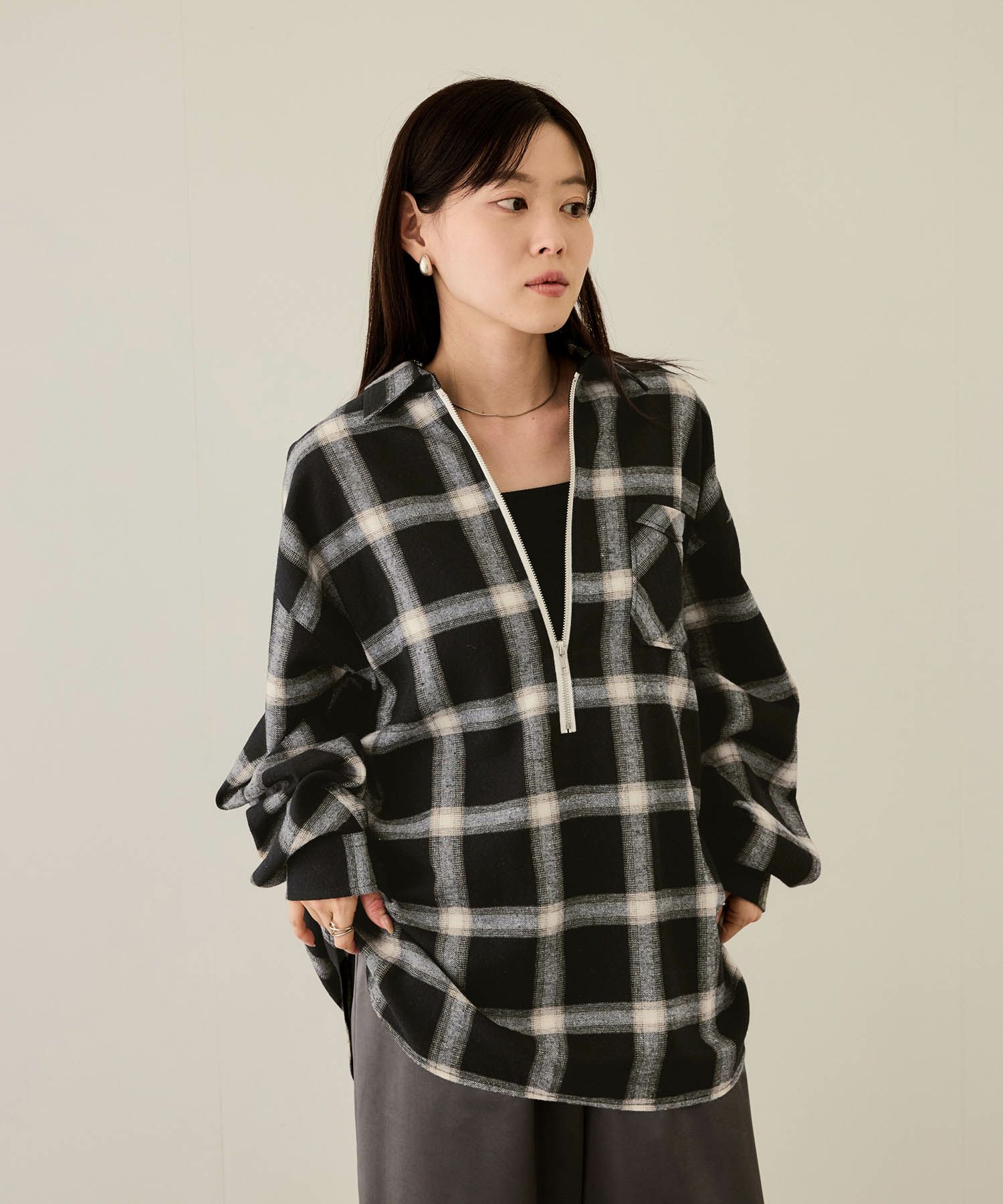 nAvy  ハーフジップオンブレネルシャツ レディース商品サムネイル-4
