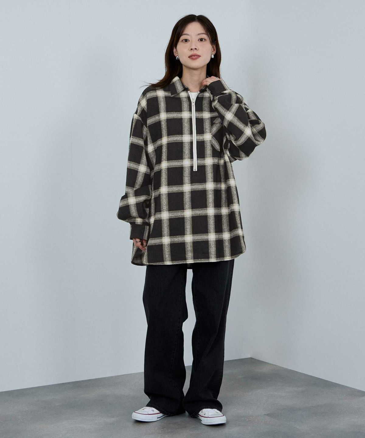 nAvy ハーフジップオンブレネルシャツ レディース