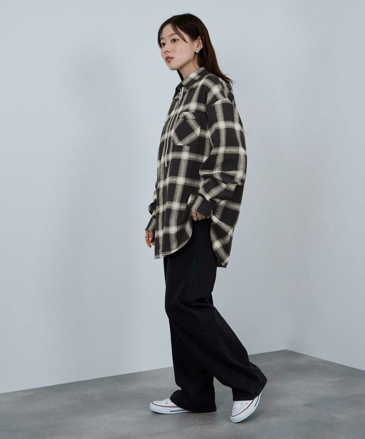 nAvy ハーフジップオンブレネルシャツ レディース