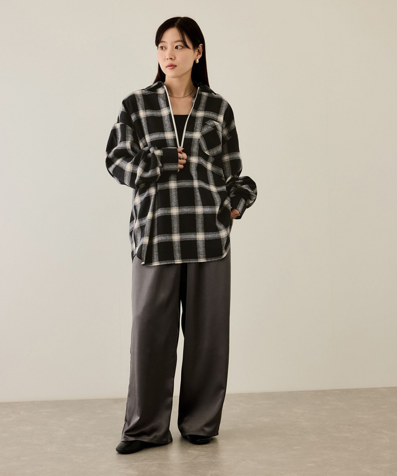 nAvy ハーフジップオンブレネルシャツ レディース