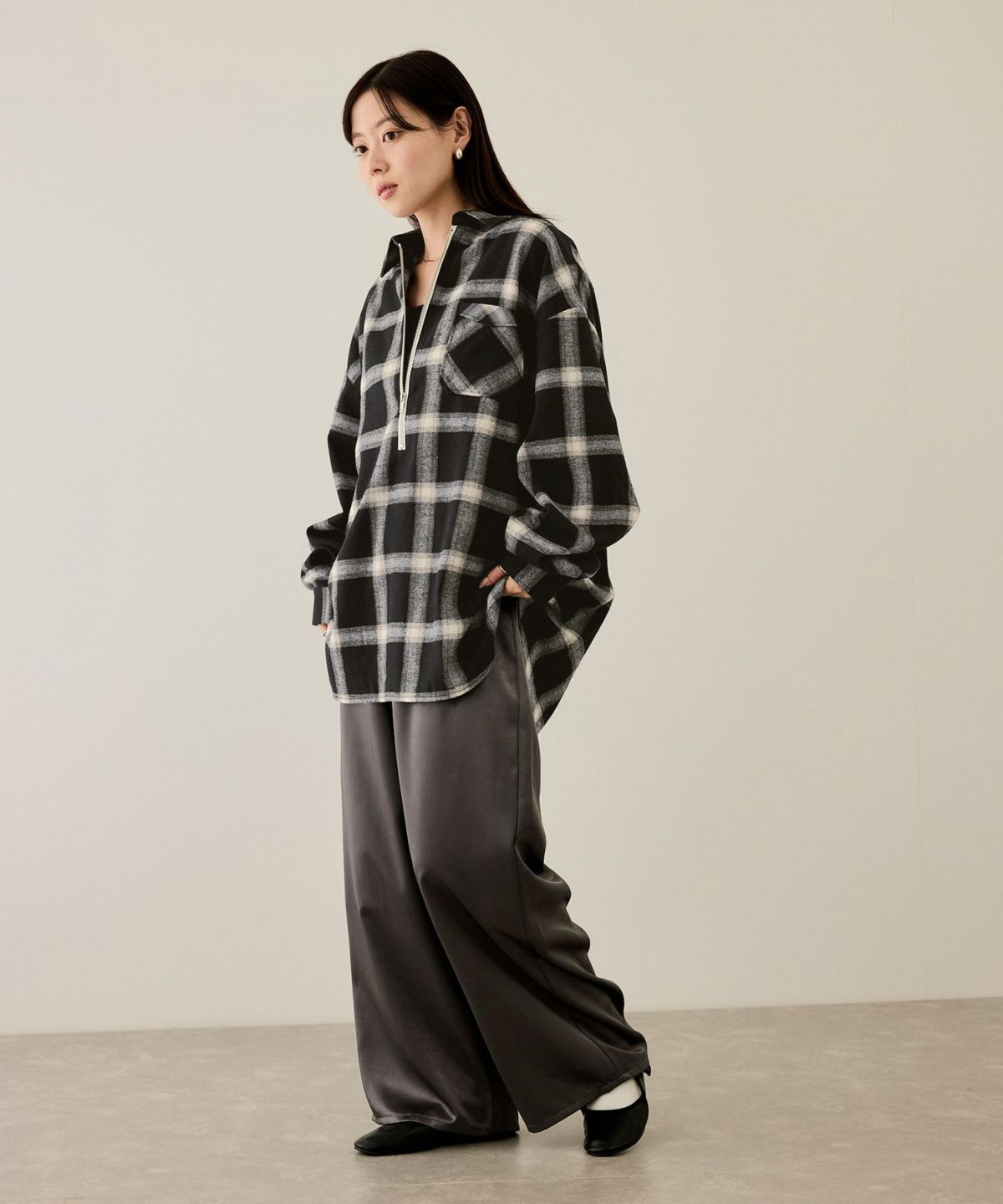 nAvy ハーフジップオンブレネルシャツ レディース