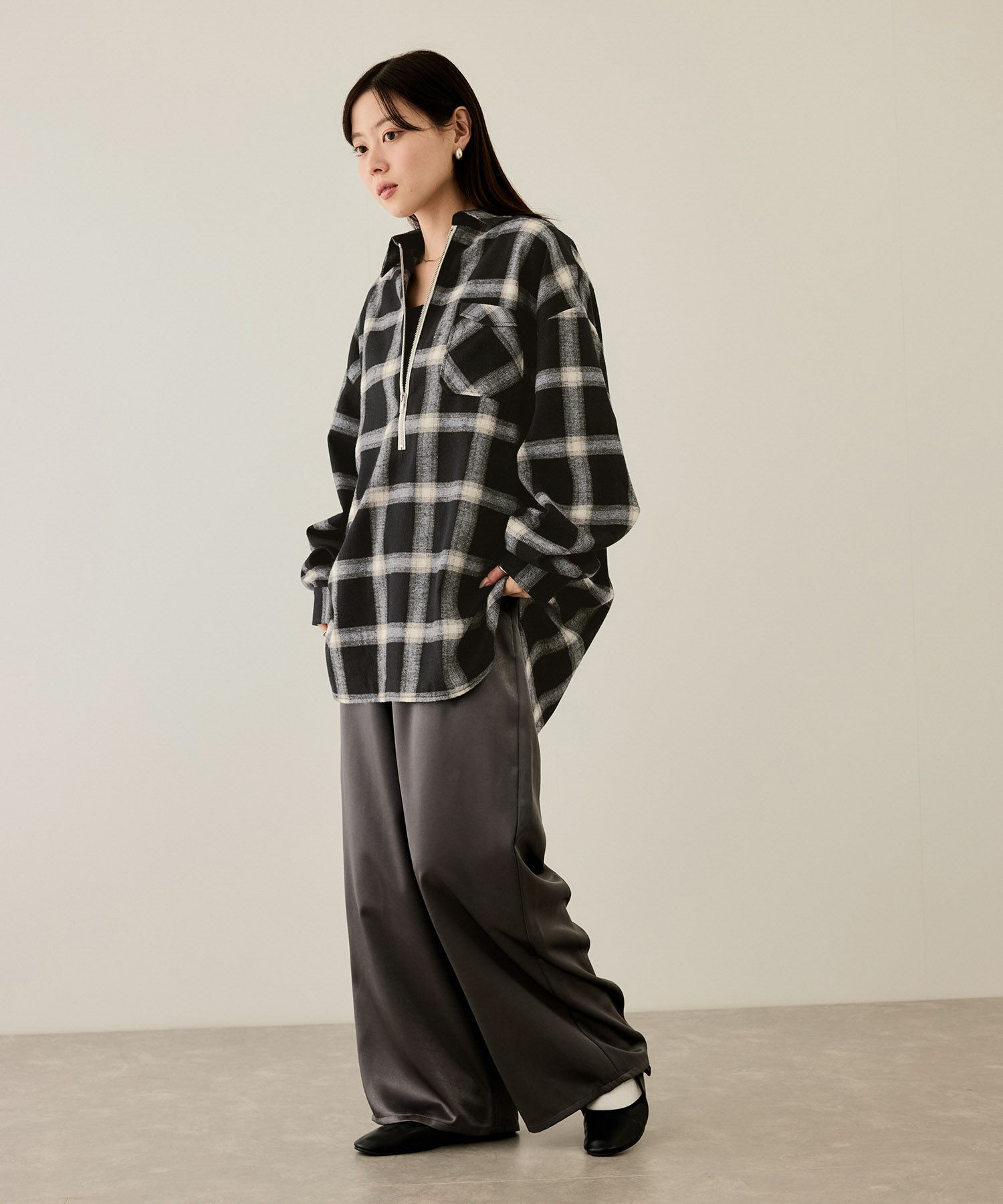 nAvy ハーフジップオンブレネルシャツ レディース