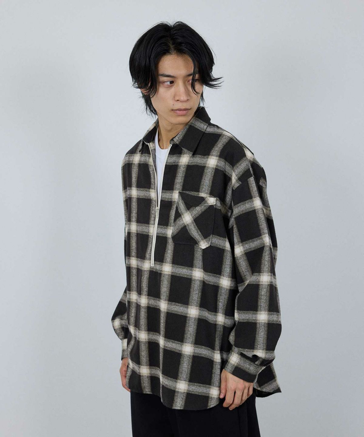 nAvy ハーフジップオンブレネルシャツ レディース