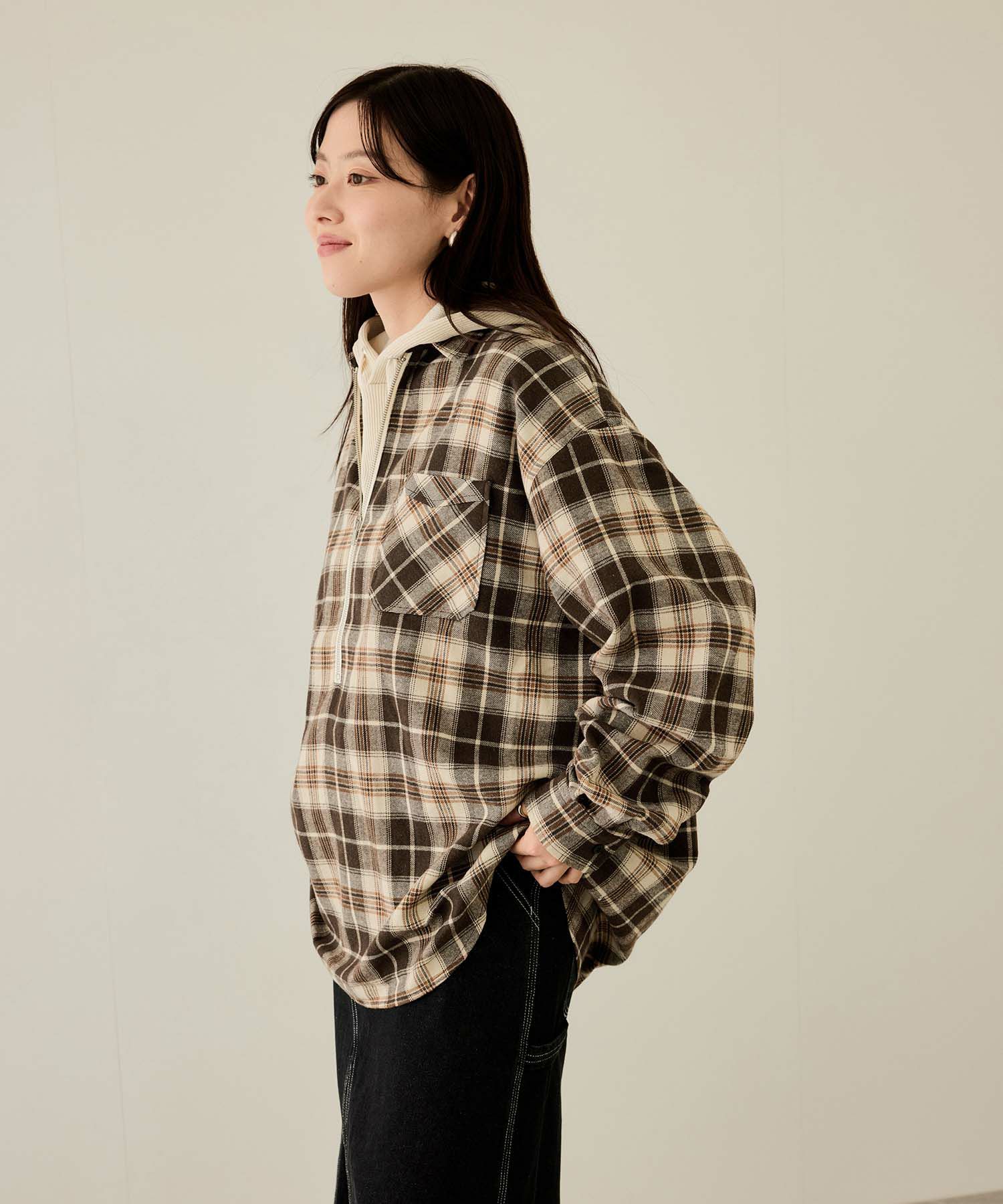 nAvy ハーフジップオンブレネルシャツ レディース