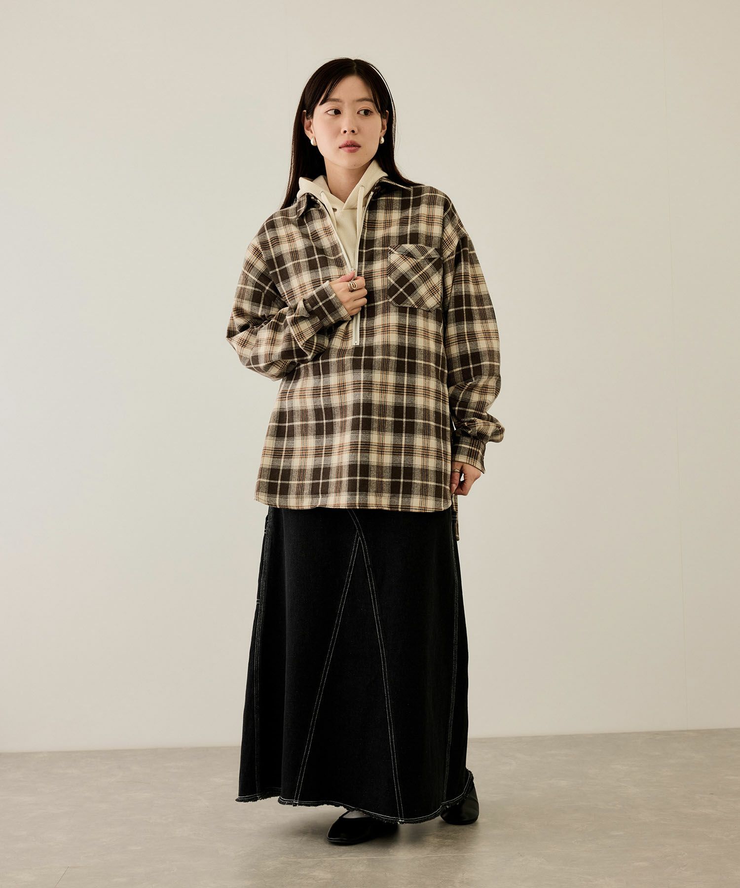 nAvy  ハーフジップオンブレネルシャツ レディース商品画像-10