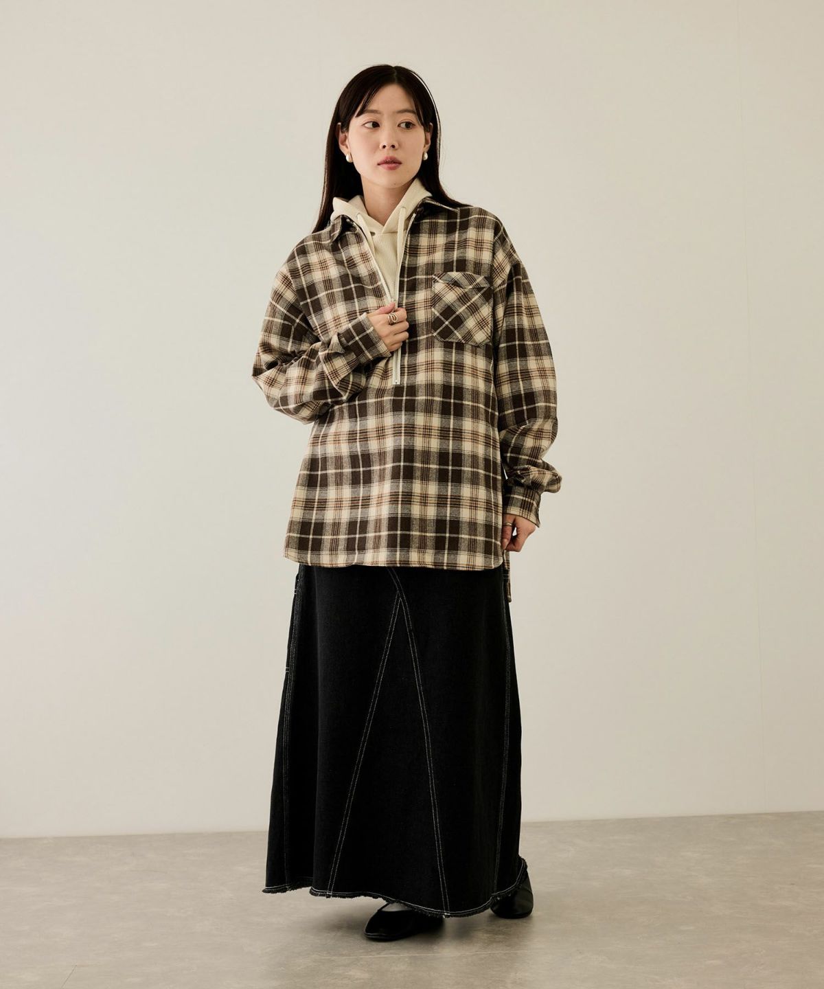 nAvy ハーフジップオンブレネルシャツ レディース