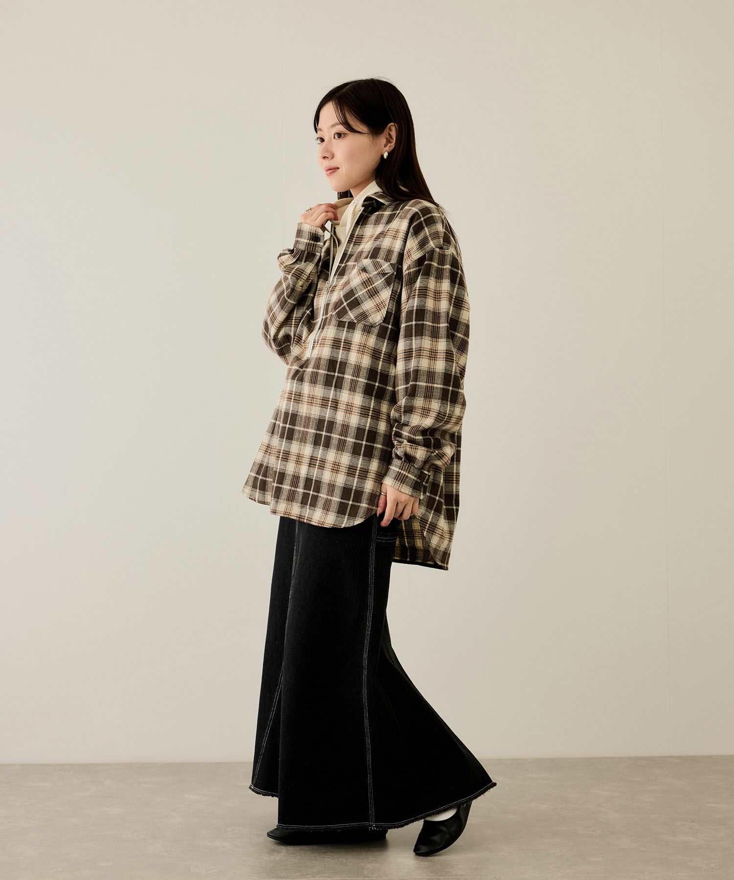 nAvy  ハーフジップオンブレネルシャツ レディース商品画像-11