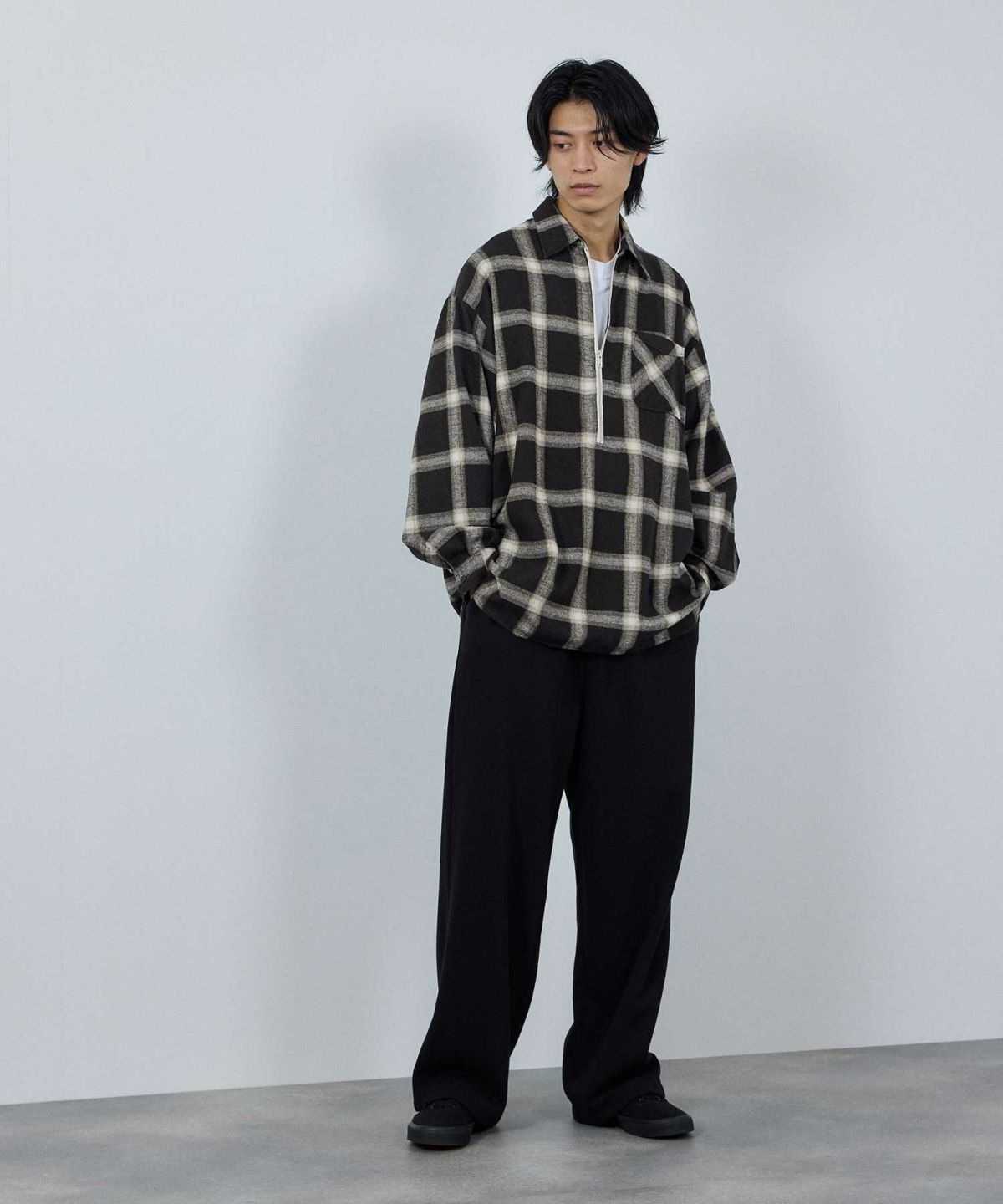 nAvy ハーフジップオンブレネルシャツ レディース